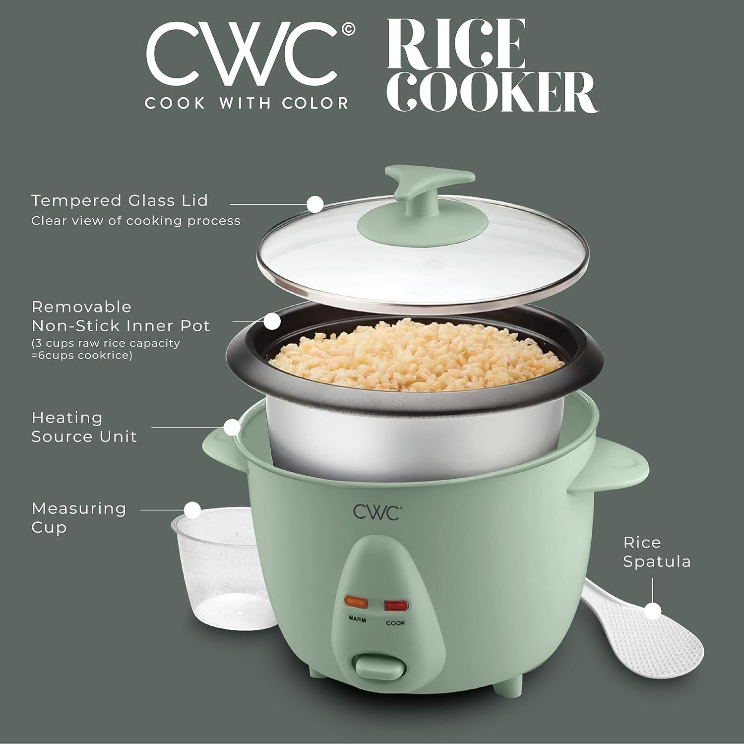 imageCOOK WITH COLOR 6 Cup Rice Cooker 300W Effortless Cooking and Greatly Cooks 3 Cups of Raw Rice for 6 Cups of Cooked Rice SageSage