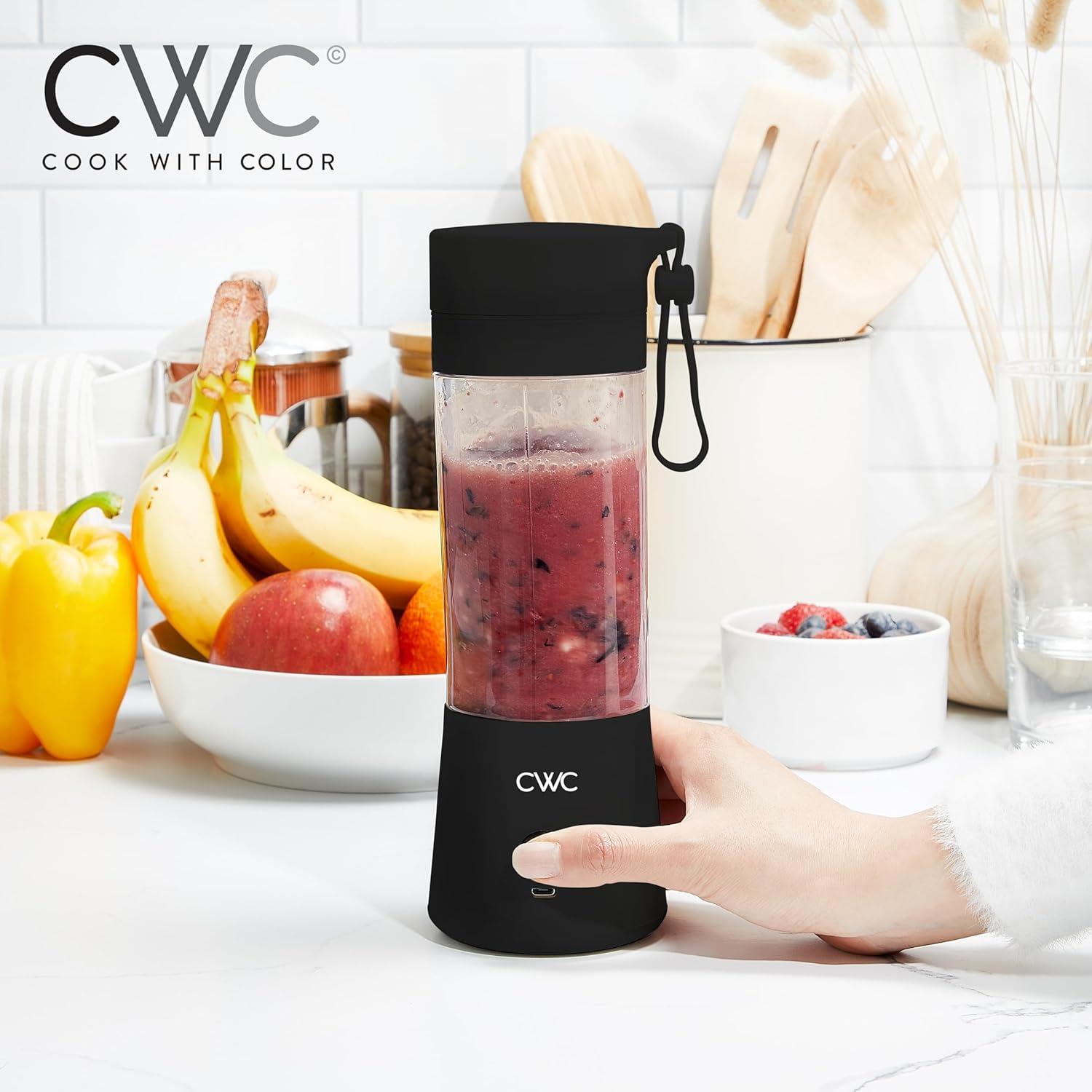 imageCOOK WITH COLOR Mini Portable Blender  250W Power 12oz Capacity Stainless Steel Blade WirelessUSB Rechargeable BlushBlack