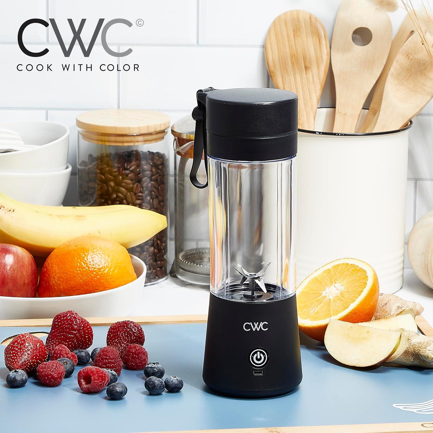 imageCOOK WITH COLOR Mini Portable Blender  250W Power 12oz Capacity Stainless Steel Blade WirelessUSB Rechargeable BlushBlack