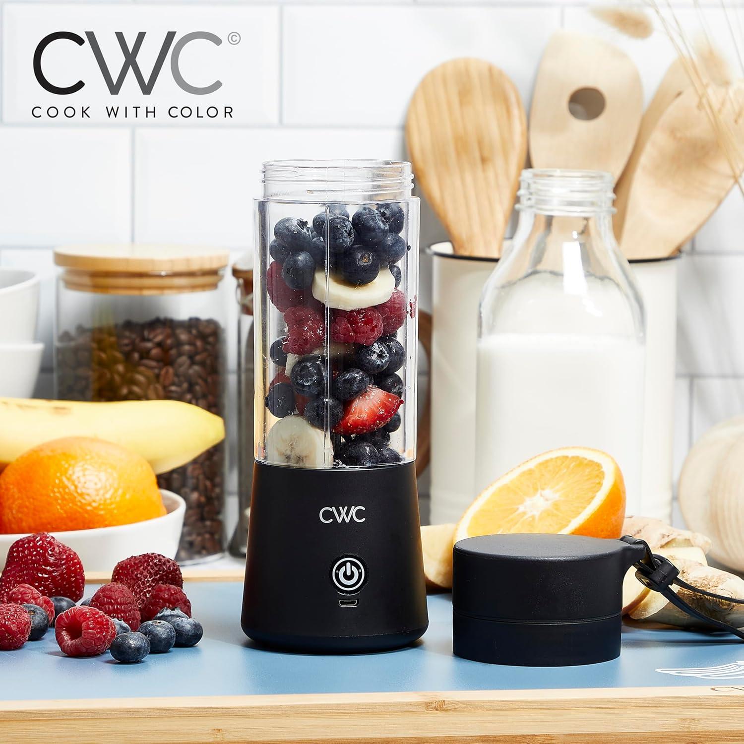 imageCOOK WITH COLOR Mini Portable Blender  250W Power 12oz Capacity Stainless Steel Blade WirelessUSB Rechargeable BlushBlack