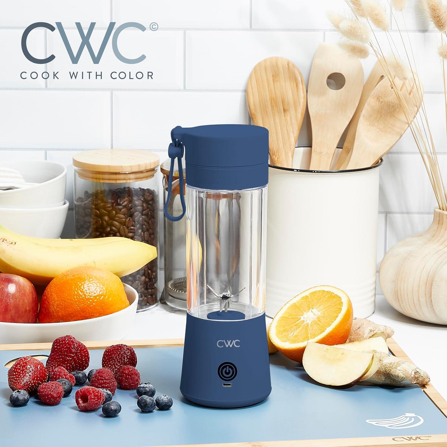 imageCOOK WITH COLOR Mini Portable Blender  250W Power 12oz Capacity Stainless Steel Blade WirelessUSB Rechargeable BlushBlue