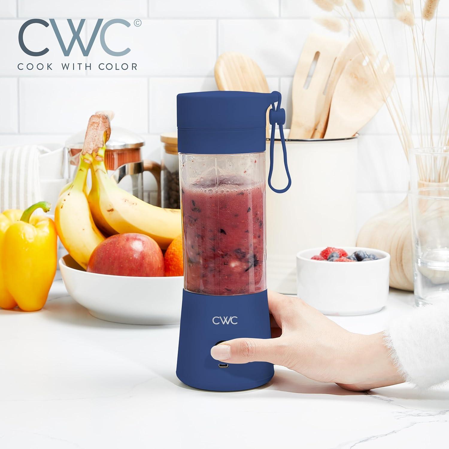 imageCOOK WITH COLOR Mini Portable Blender  250W Power 12oz Capacity Stainless Steel Blade WirelessUSB Rechargeable BlushBlue