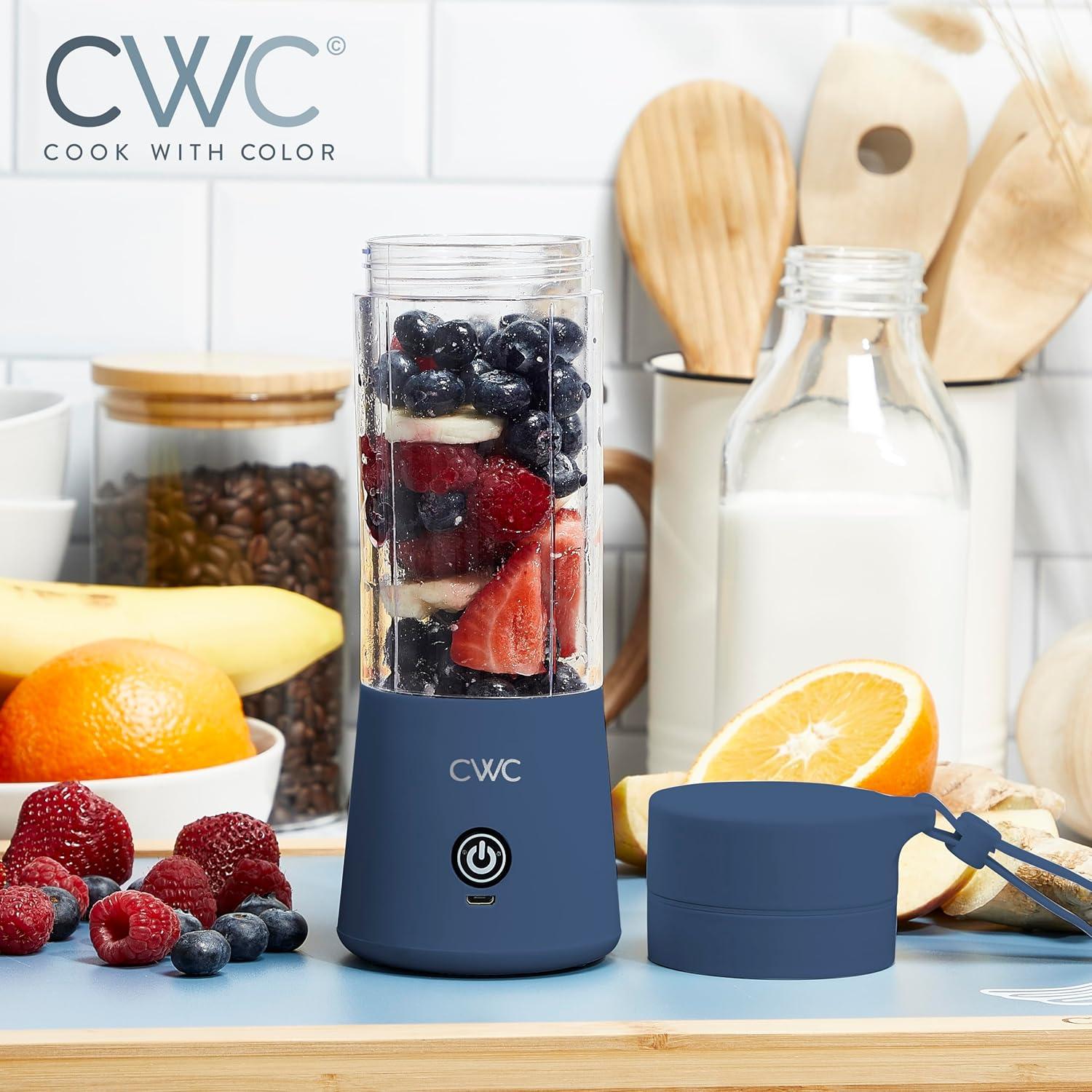 imageCOOK WITH COLOR Mini Portable Blender  250W Power 12oz Capacity Stainless Steel Blade WirelessUSB Rechargeable BlushBlue
