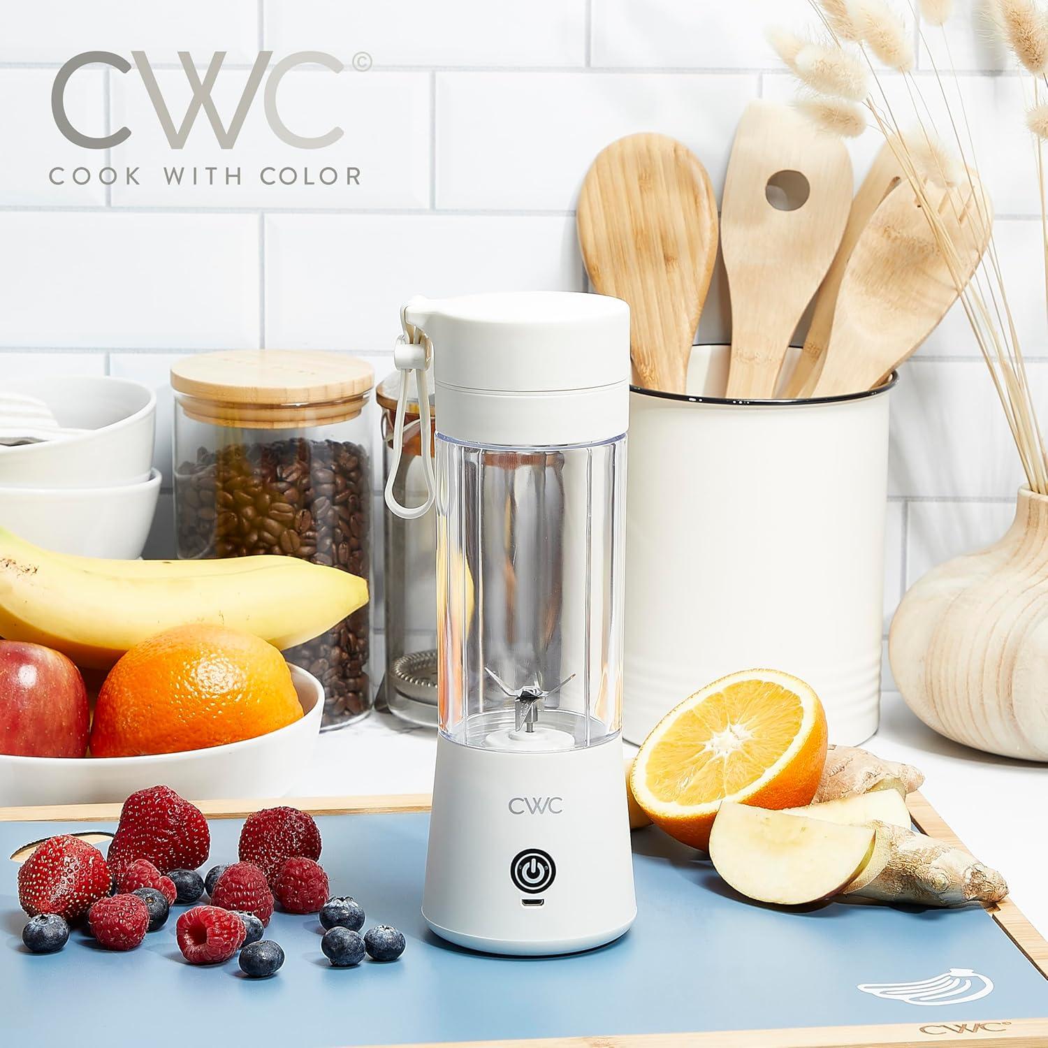 imageCOOK WITH COLOR Mini Portable Blender 250W Power 12oz Capacity Stainless Steel Blade WirelessUSB Rechargeable BlushCreme