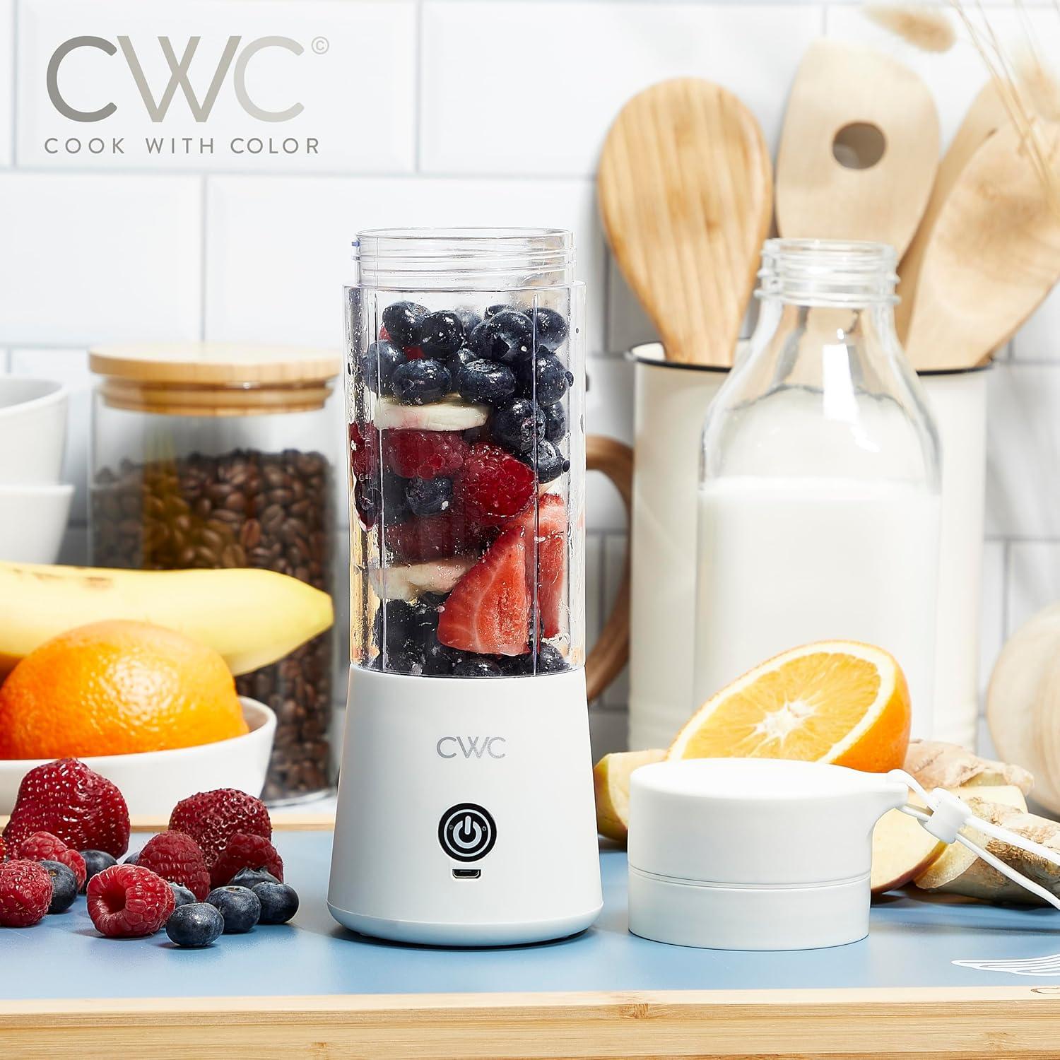 imageCOOK WITH COLOR Mini Portable Blender 250W Power 12oz Capacity Stainless Steel Blade WirelessUSB Rechargeable BlushCreme