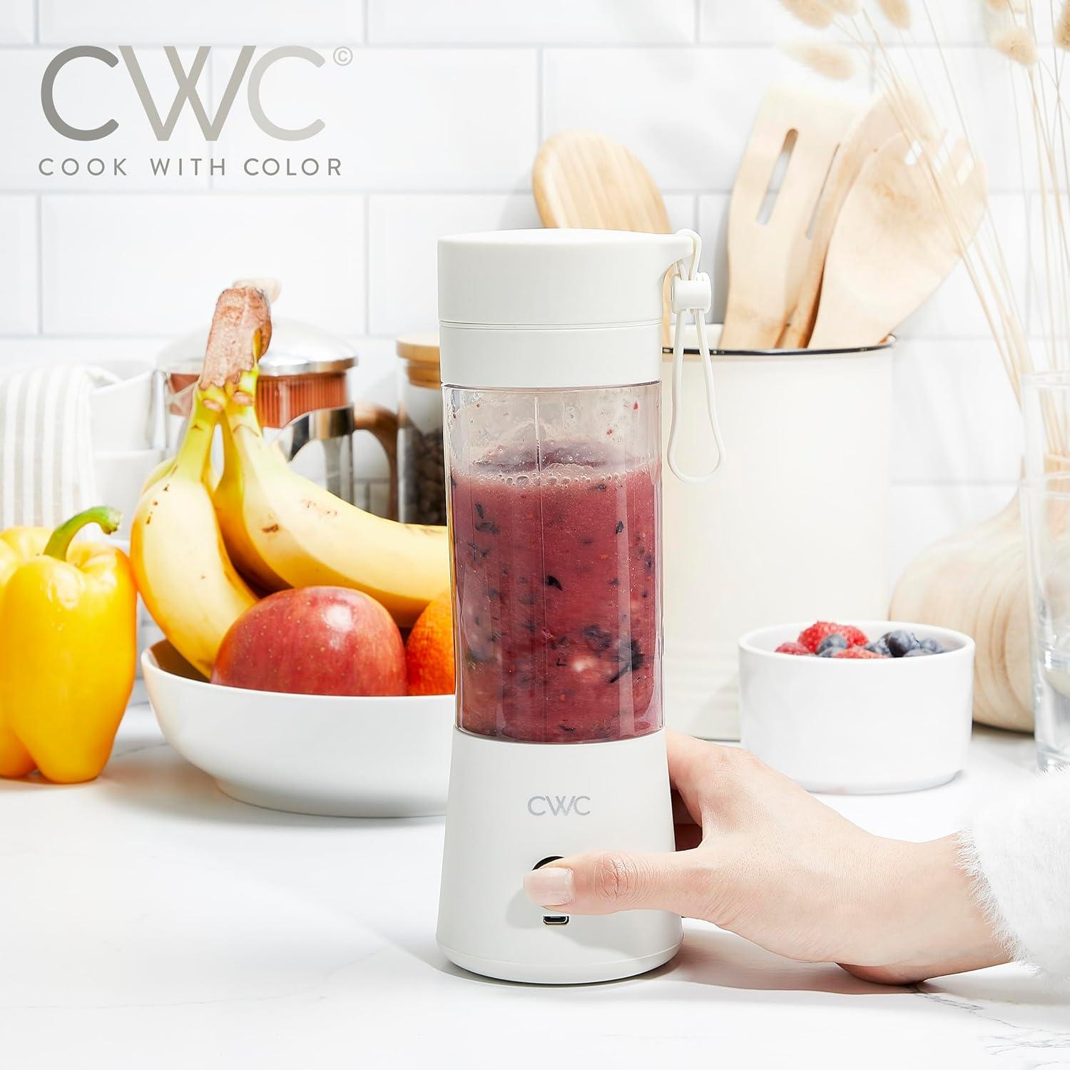imageCOOK WITH COLOR Mini Portable Blender 250W Power 12oz Capacity Stainless Steel Blade WirelessUSB Rechargeable BlushCreme
