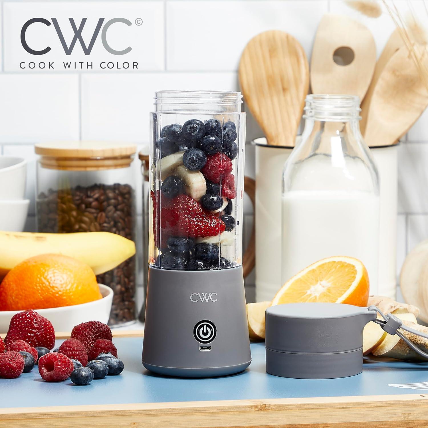 imageCOOK WITH COLOR Mini Portable Blender  250W Power 12oz Capacity Stainless Steel Blade WirelessUSB Rechargeable BlushGrey