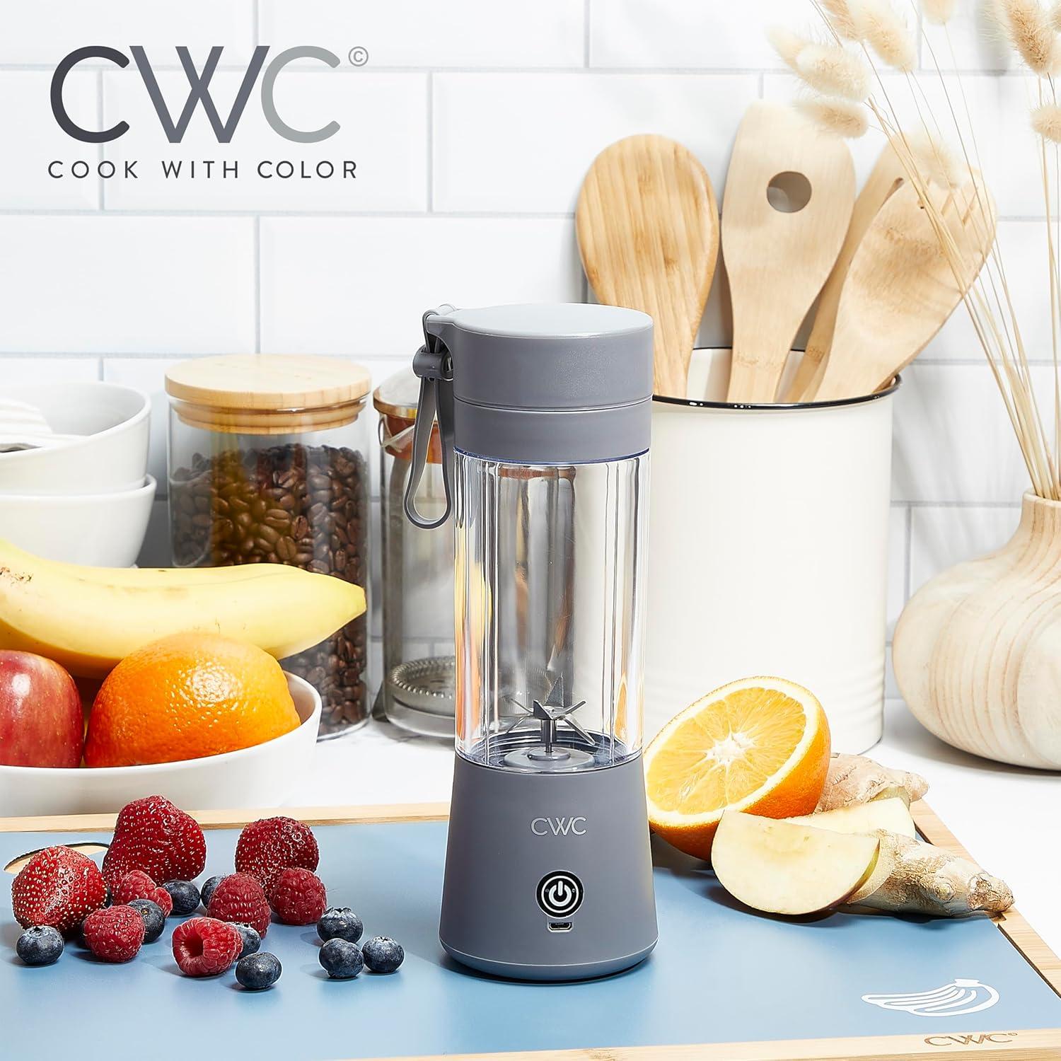 imageCOOK WITH COLOR Mini Portable Blender  250W Power 12oz Capacity Stainless Steel Blade WirelessUSB Rechargeable BlushGrey