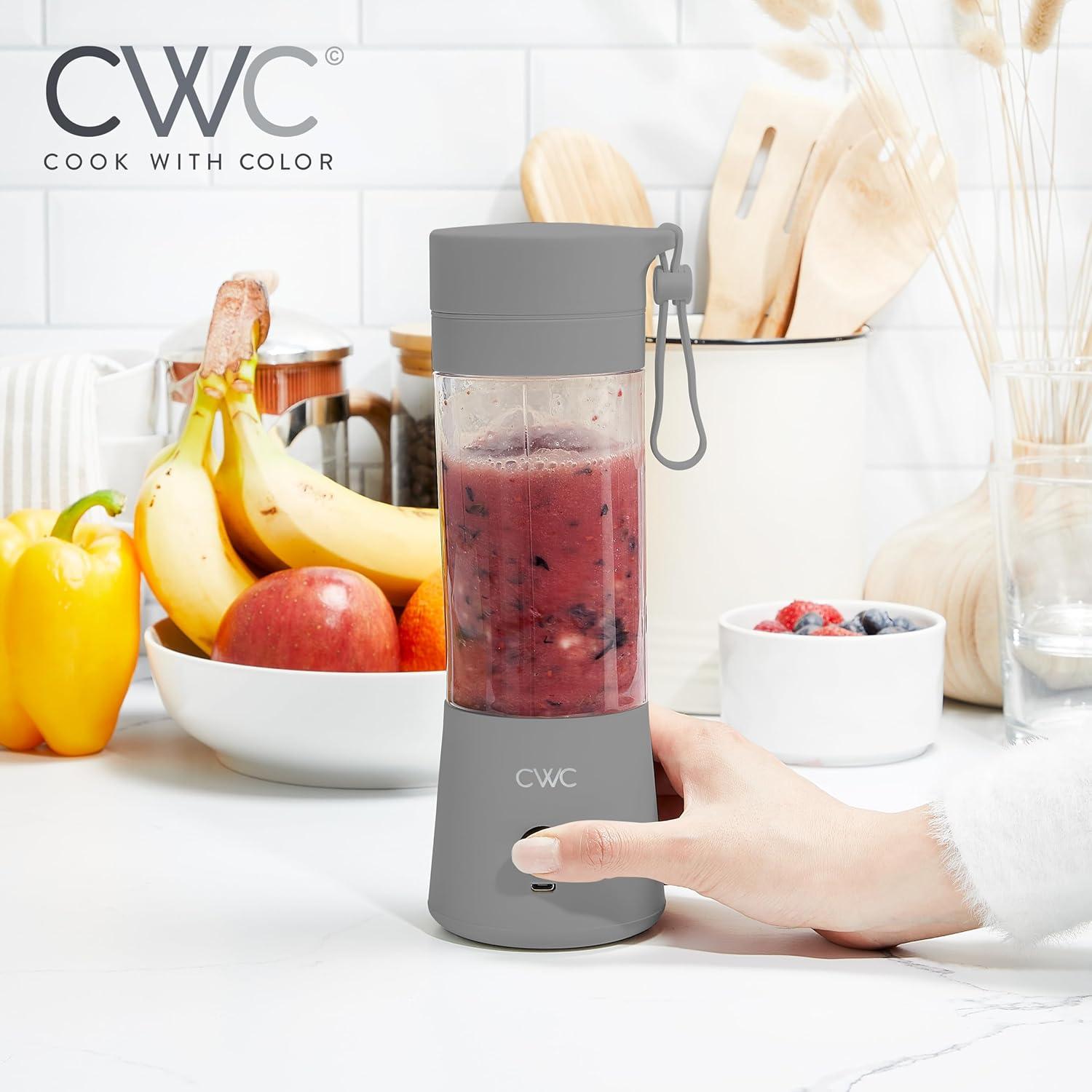 imageCOOK WITH COLOR Mini Portable Blender  250W Power 12oz Capacity Stainless Steel Blade WirelessUSB Rechargeable BlushGrey