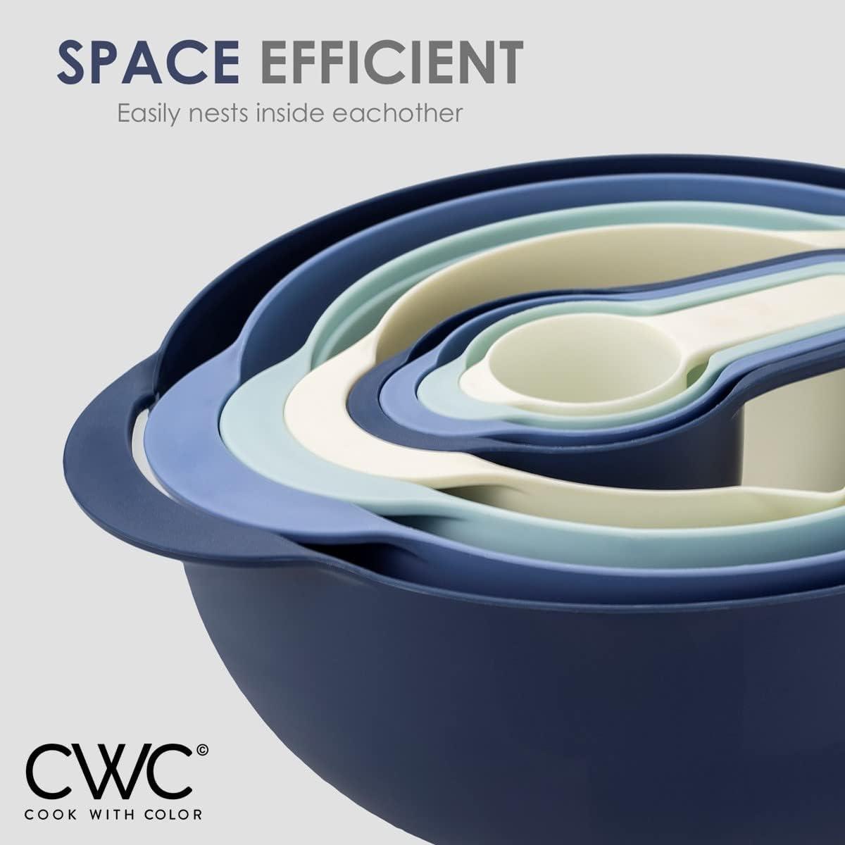 imageCOOK WITH COLOR Nesting Bowls with Measuring Cups Colander and Sifter Set  Includes Mixing Bowls Colander Sifter and Measuring Cups Blue Ombre 8 Pc BowlBlue Ombre