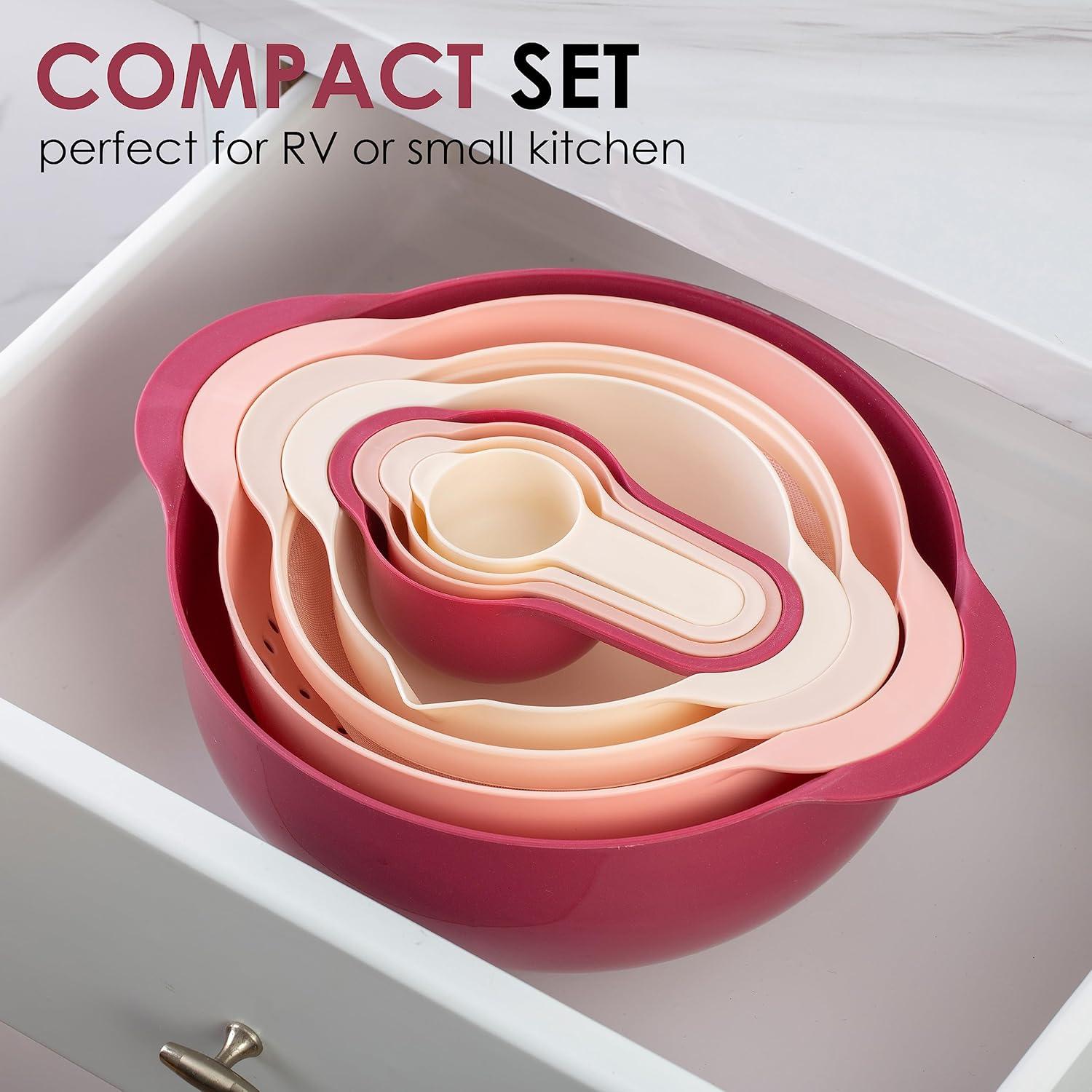 imageCOOK WITH COLOR Nesting Bowls with Measuring Cups Colander and Sifter Set  Includes Mixing Bowls Colander Sifter and Measuring Cups Blue Ombre 8 Pc BowlRose