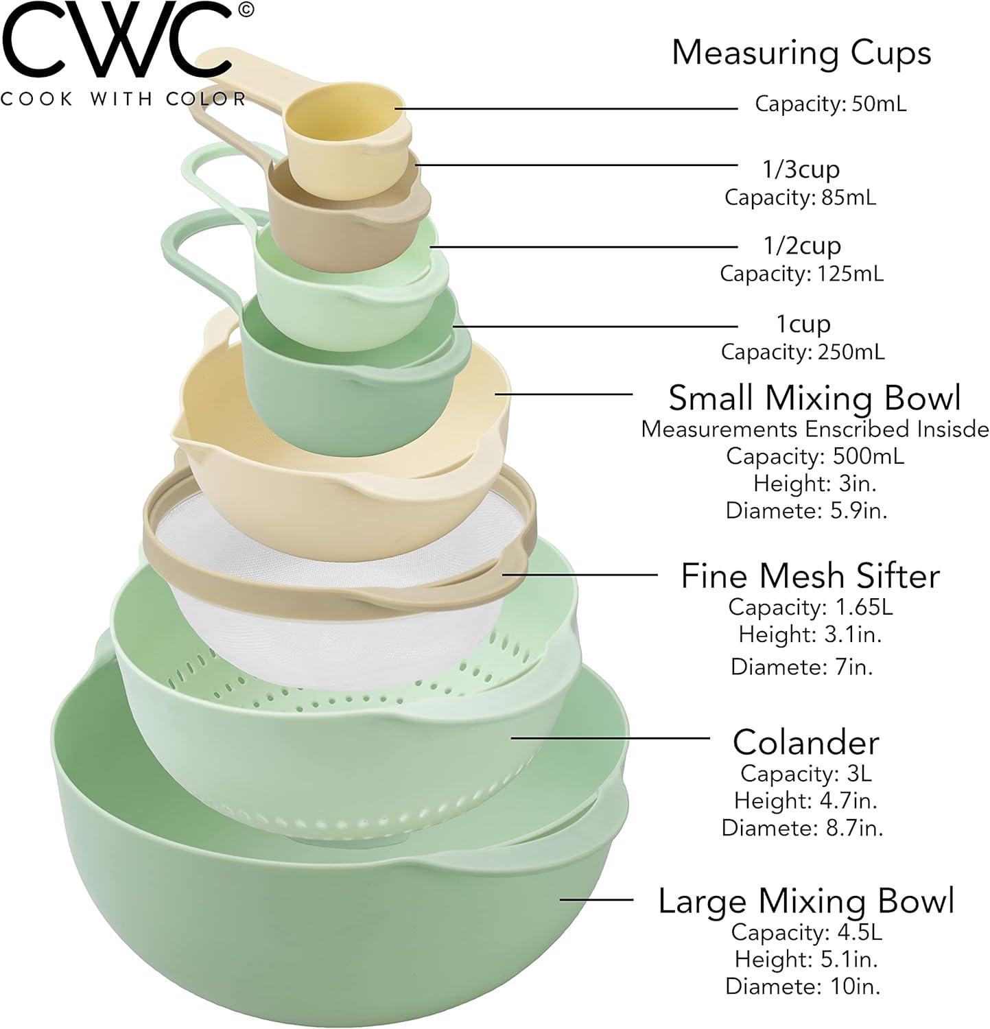 imageCOOK WITH COLOR Nesting Bowls with Measuring Cups Colander and Sifter Set  Includes Mixing Bowls Colander Sifter and Measuring Cups Blue Ombre 8 Pc BowlMint
