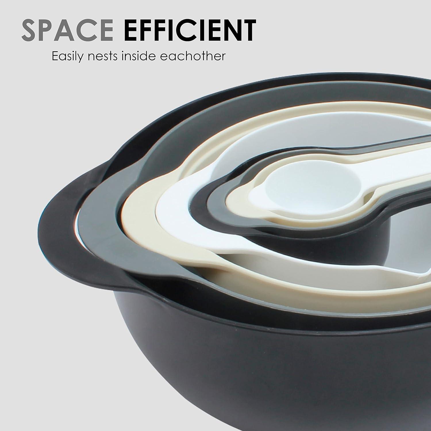 imageCOOK WITH COLOR Nesting Bowls with Measuring Cups Colander and Sifter Set  Includes Mixing Bowls Colander Sifter and Measuring Cups Blue Ombre 8 Pc BowlBlack