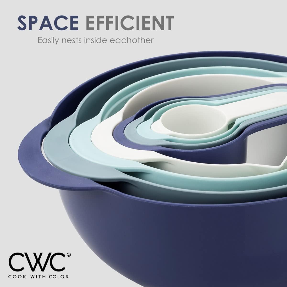 imageCOOK WITH COLOR Nesting Bowls with Measuring Cups Colander and Sifter Set  Includes Mixing Bowls Colander Sifter and Measuring Cups Blue Ombre 8 Pc BowlBlue