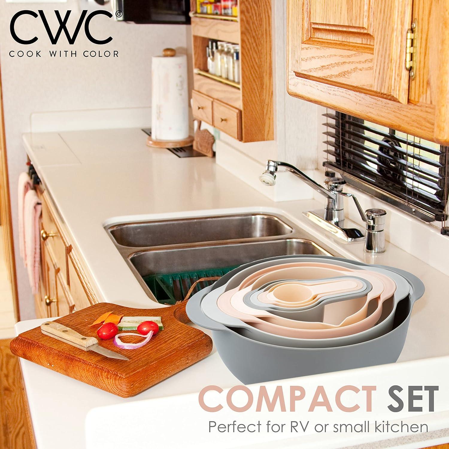 imageCOOK WITH COLOR Nesting Bowls with Measuring Cups Colander and Sifter Set  Includes Mixing Bowls Colander Sifter and Measuring Cups Blue Ombre 8 Pc BowlPink