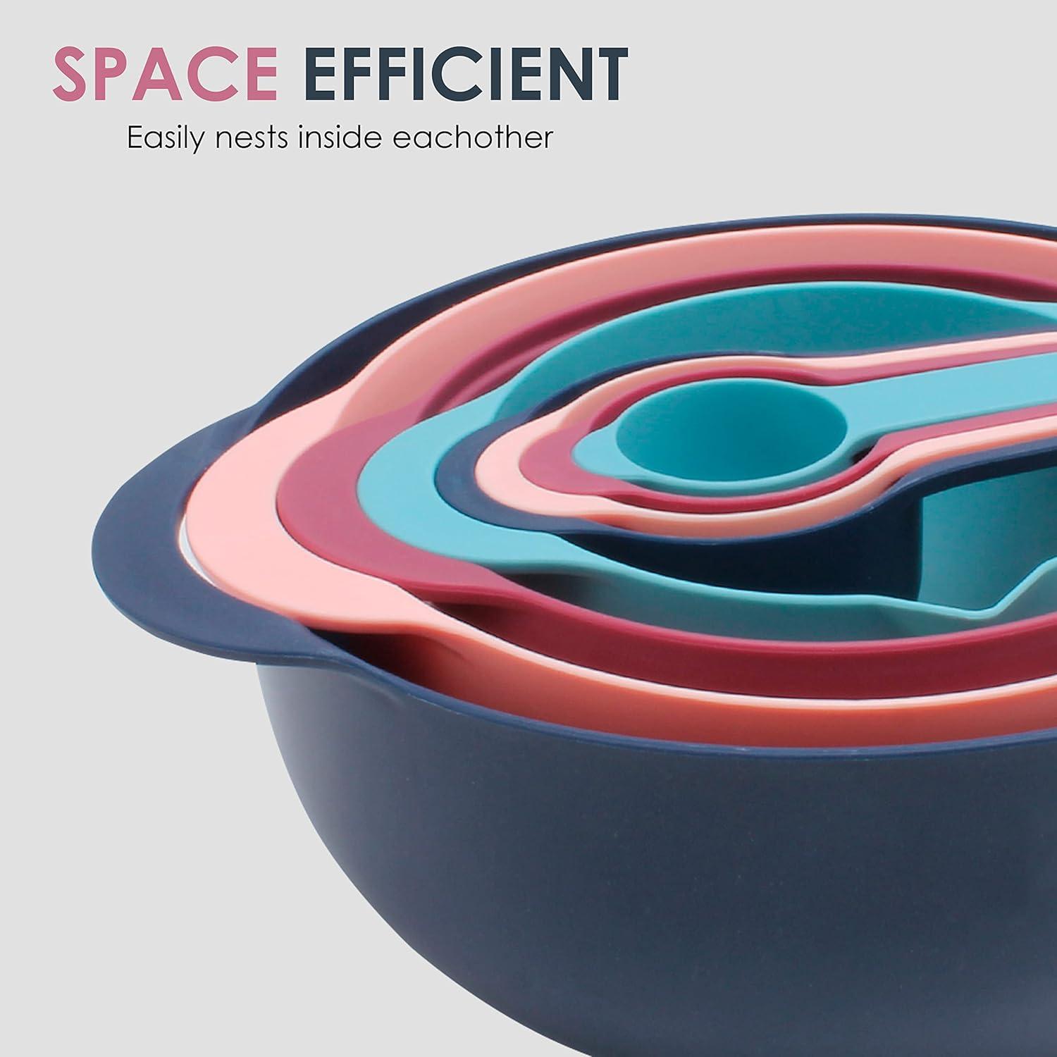 imageCOOK WITH COLOR Nesting Bowls with Measuring Cups Colander and Sifter Set  Includes Mixing Bowls Colander Sifter and Measuring Cups Blue Ombre 8 Pc BowlNavy