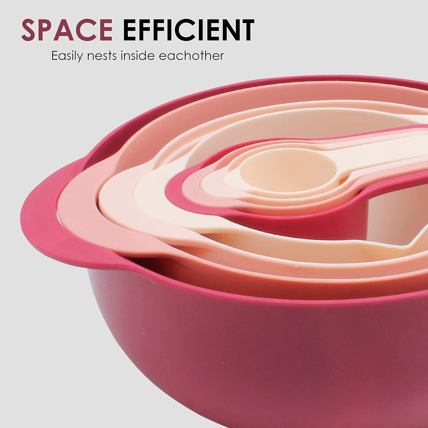 imageCOOK WITH COLOR Nesting Bowls with Measuring Cups Colander and Sifter Set  Includes Mixing Bowls Colander Sifter and Measuring Cups Blue Ombre 8 Pc BowlRose