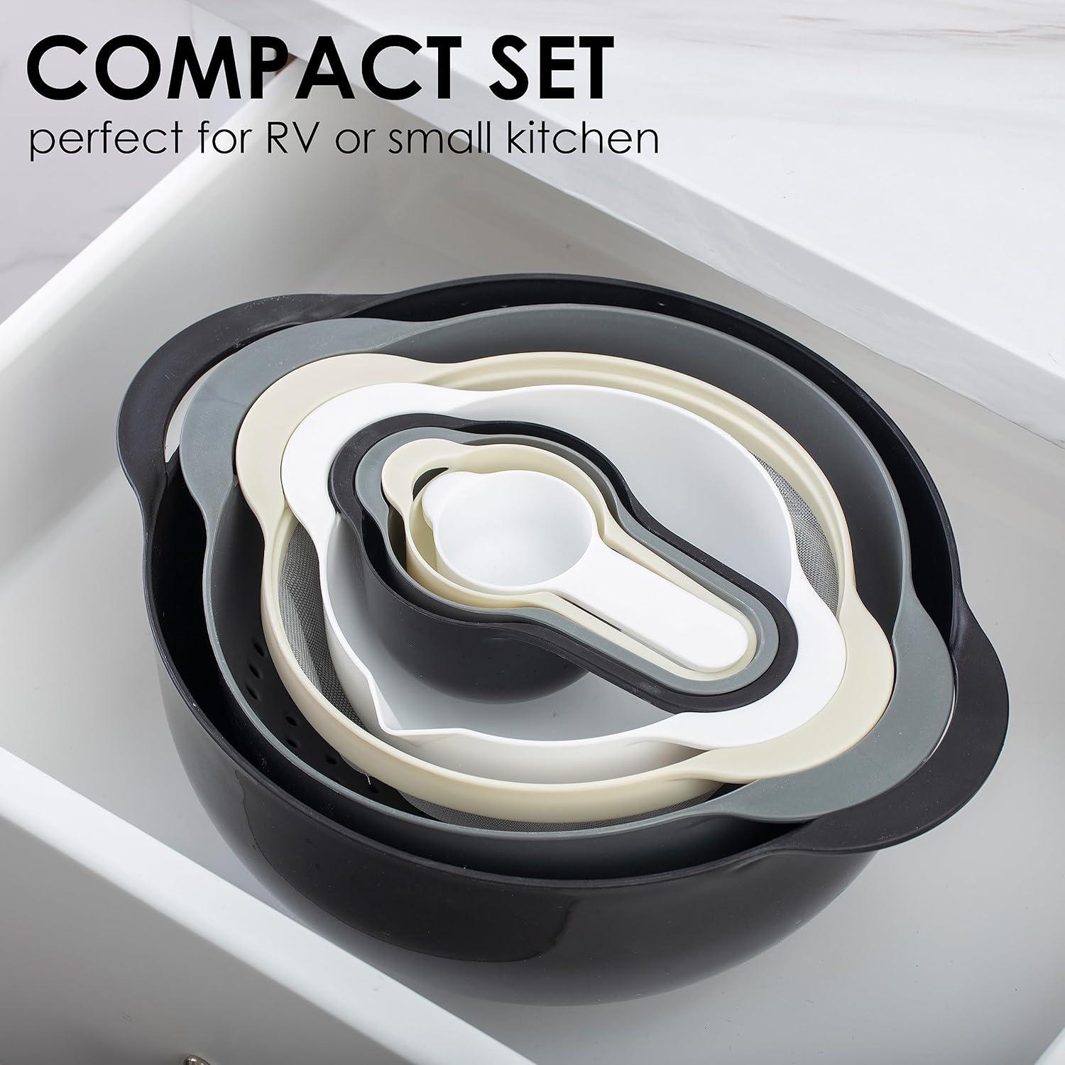 imageCOOK WITH COLOR Nesting Bowls with Measuring Cups Colander and Sifter Set  Includes Mixing Bowls Colander Sifter and Measuring Cups Blue Ombre 8 Pc BowlBlack