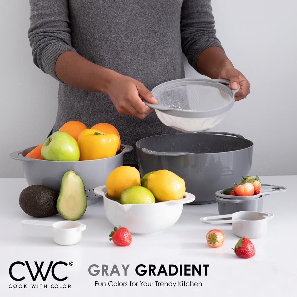 imageCOOK WITH COLOR Nesting Bowls with Measuring Cups Colander and Sifter Set  Includes Mixing Bowls Colander Sifter and Measuring Cups Blue Ombre 8 Pc BowlGray