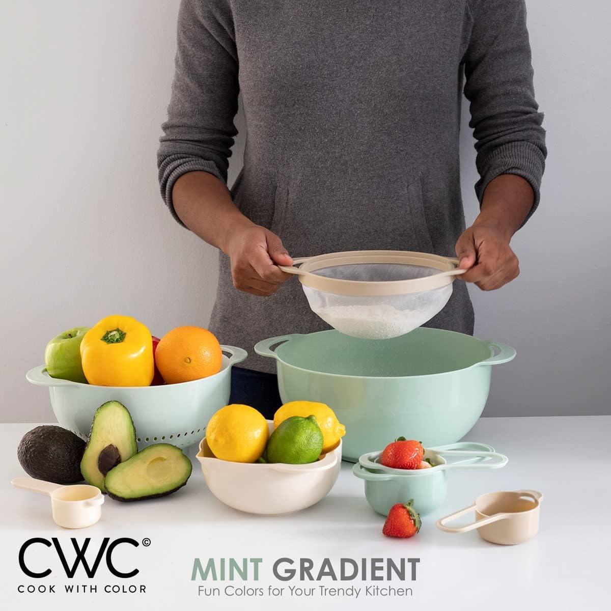 imageCOOK WITH COLOR Nesting Bowls with Measuring Cups Colander and Sifter Set  Includes Mixing Bowls Colander Sifter and Measuring Cups Blue Ombre 8 Pc BowlMint