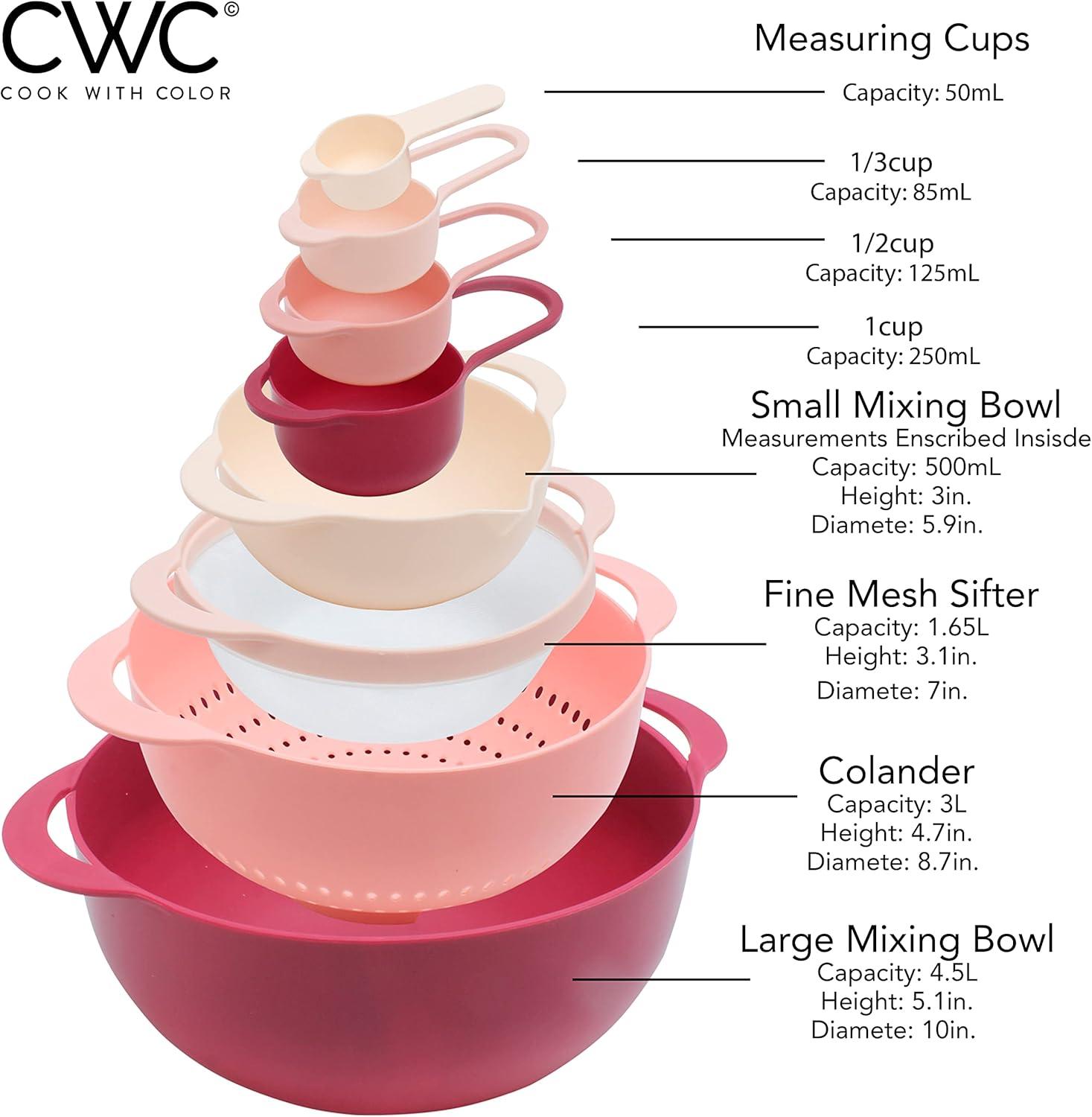 imageCOOK WITH COLOR Nesting Bowls with Measuring Cups Colander and Sifter Set  Includes Mixing Bowls Colander Sifter and Measuring Cups Blue Ombre 8 Pc BowlRose