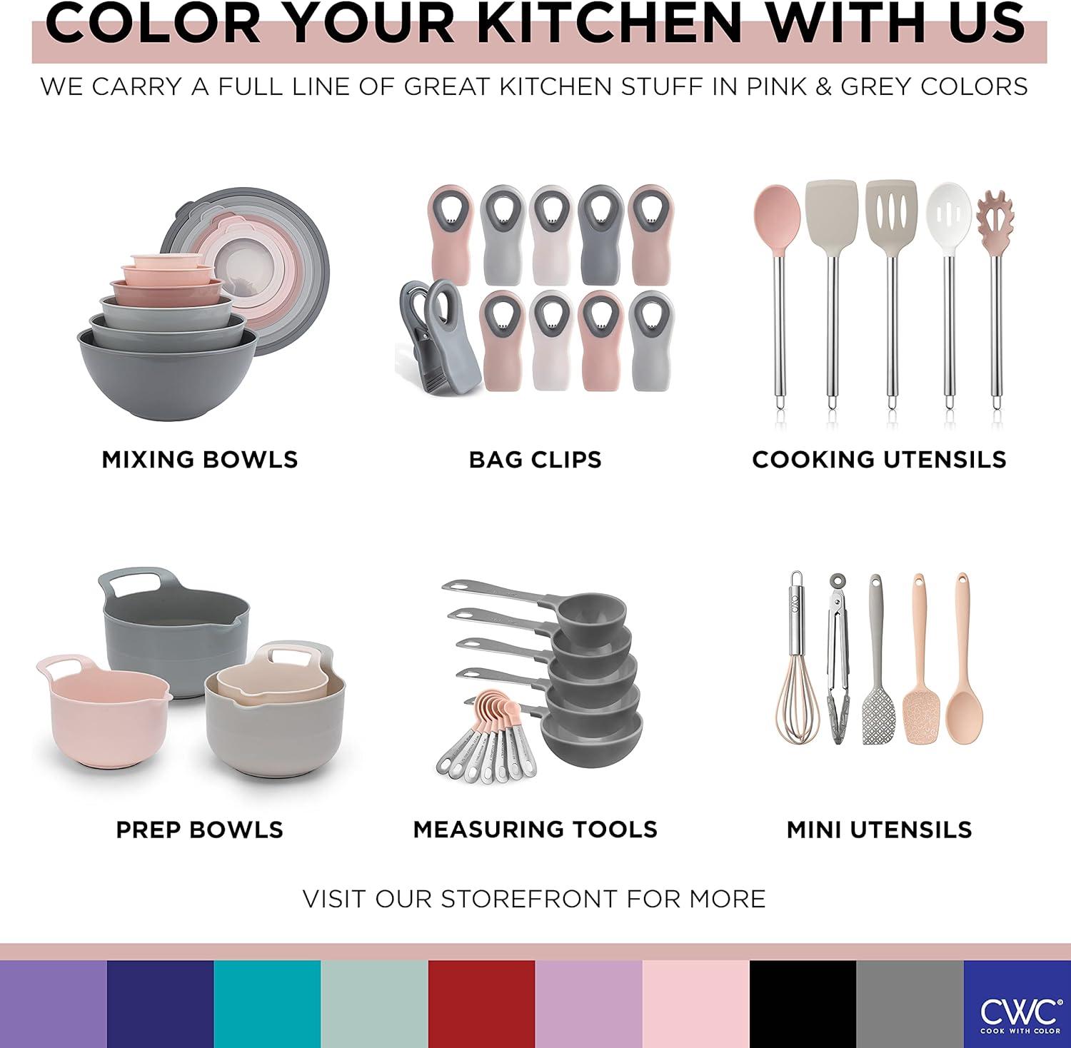 imageCOOK WITH COLOR Nesting Bowls with Measuring Cups Colander and Sifter Set  Includes Mixing Bowls Colander Sifter and Measuring Cups Blue Ombre 8 Pc BowlPink