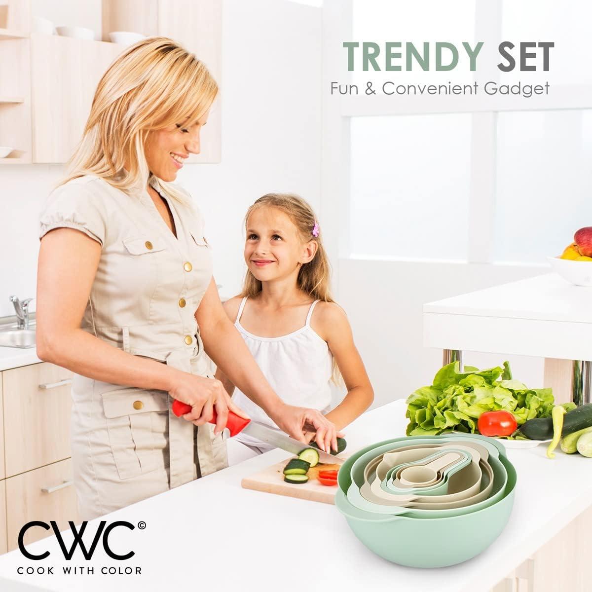 imageCOOK WITH COLOR Nesting Bowls with Measuring Cups Colander and Sifter Set  Includes Mixing Bowls Colander Sifter and Measuring Cups Blue Ombre 8 Pc BowlMint