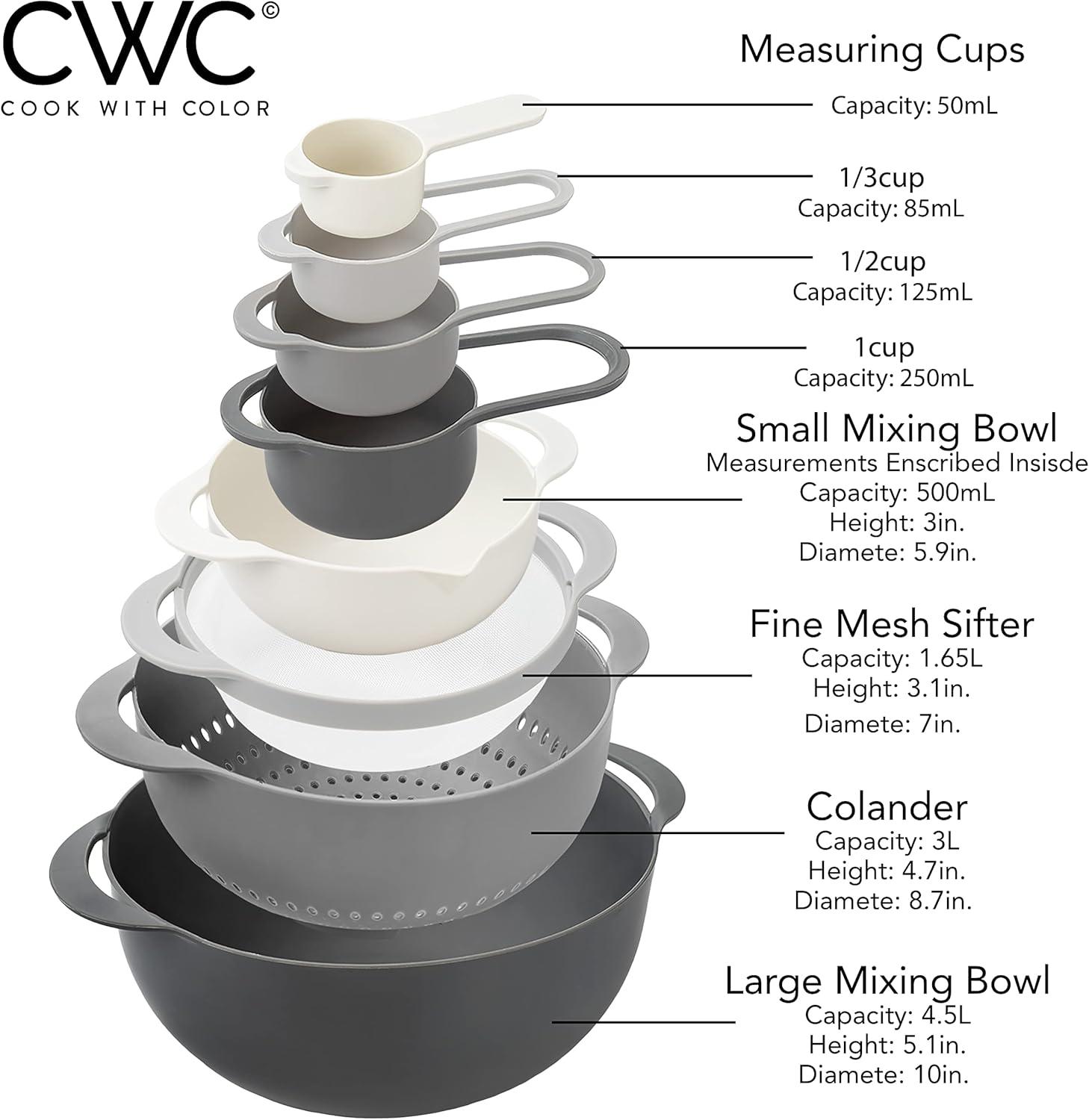 imageCOOK WITH COLOR Nesting Bowls with Measuring Cups Colander and Sifter Set  Includes Mixing Bowls Colander Sifter and Measuring Cups Blue Ombre 8 Pc BowlGray