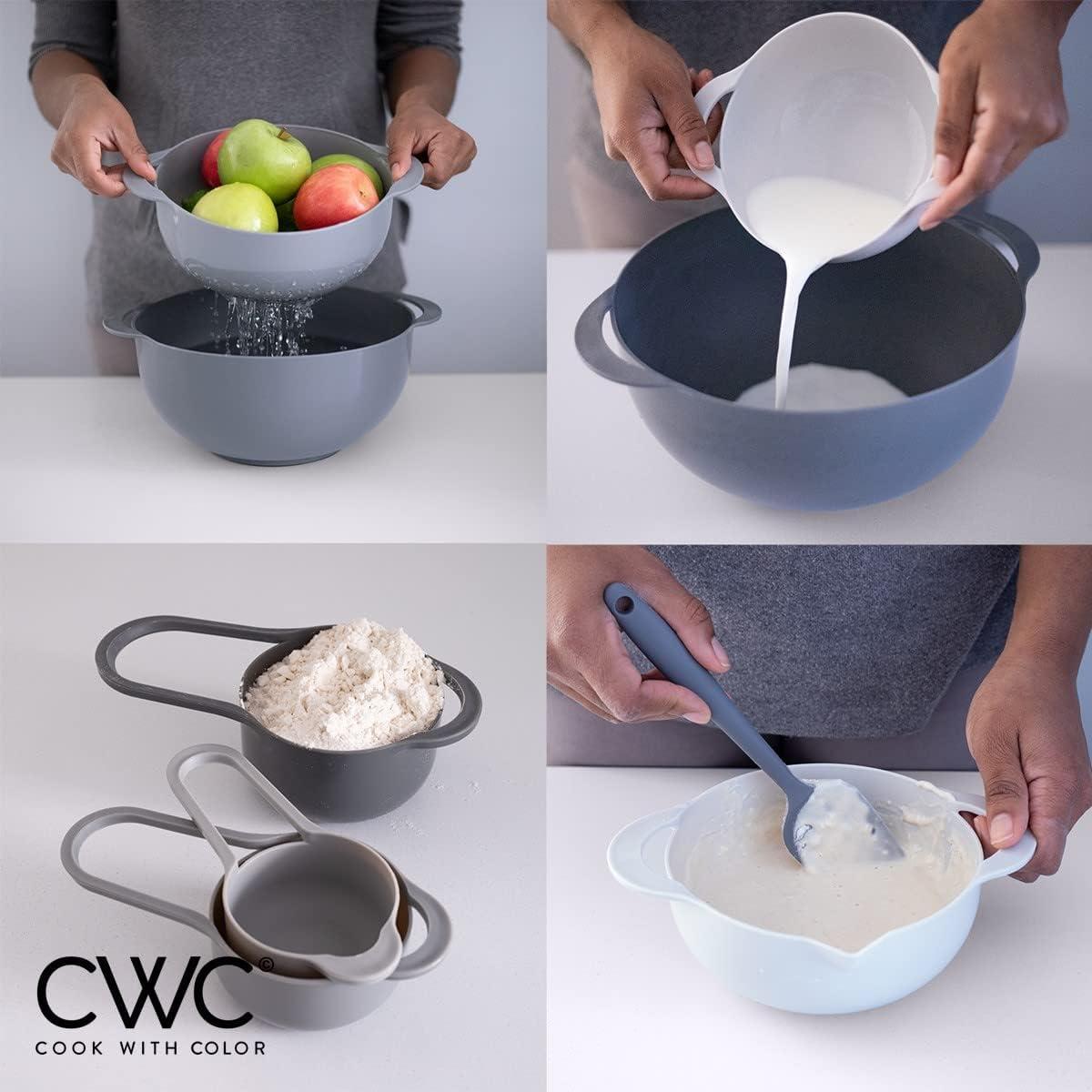 imageCOOK WITH COLOR Nesting Bowls with Measuring Cups Colander and Sifter Set  Includes Mixing Bowls Colander Sifter and Measuring Cups Blue Ombre 8 Pc BowlGray