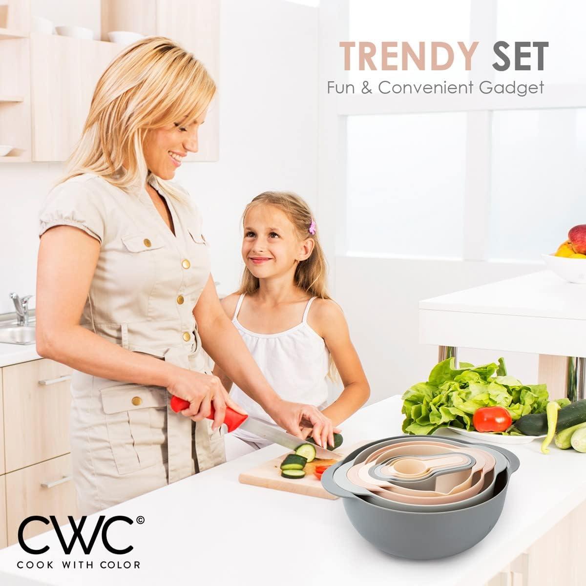 imageCOOK WITH COLOR Nesting Bowls with Measuring Cups Colander and Sifter Set  Includes Mixing Bowls Colander Sifter and Measuring Cups Blue Ombre 8 Pc BowlPink