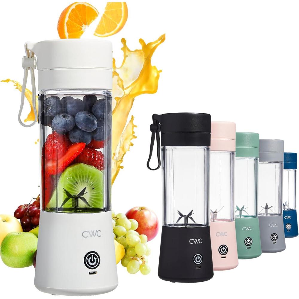 imageCOOK WITH COLOR Mini Portable Blender  250W Power 12oz Capacity Stainless Steel Blade WirelessUSB Rechargeable BlushCreme