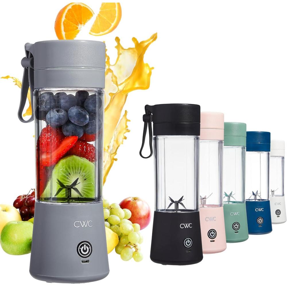 imageCOOK WITH COLOR Mini Portable Blender  250W Power 12oz Capacity Stainless Steel Blade WirelessUSB Rechargeable BlushGrey