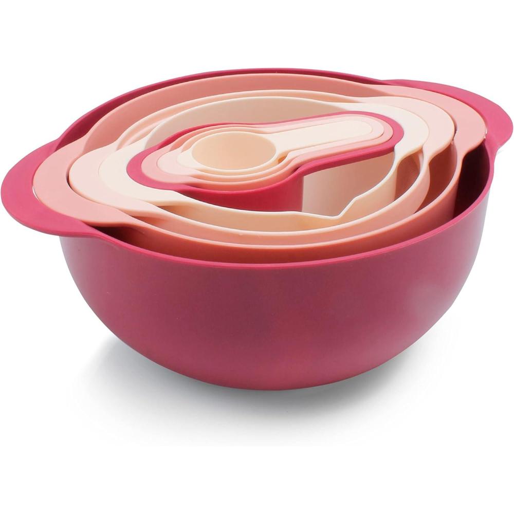 imageCOOK WITH COLOR Nesting Bowls with Measuring Cups Colander and Sifter Set Includes Mixing Bowls Colander Sifter and Measuring Cups Blue Ombre 8 Pc BowlRose