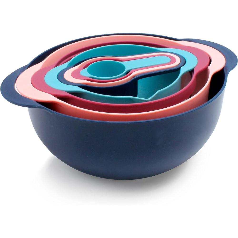imageCOOK WITH COLOR Nesting Bowls with Measuring Cups Colander and Sifter Set  Includes Mixing Bowls Colander Sifter and Measuring Cups Blue Ombre 8 Pc BowlNavy