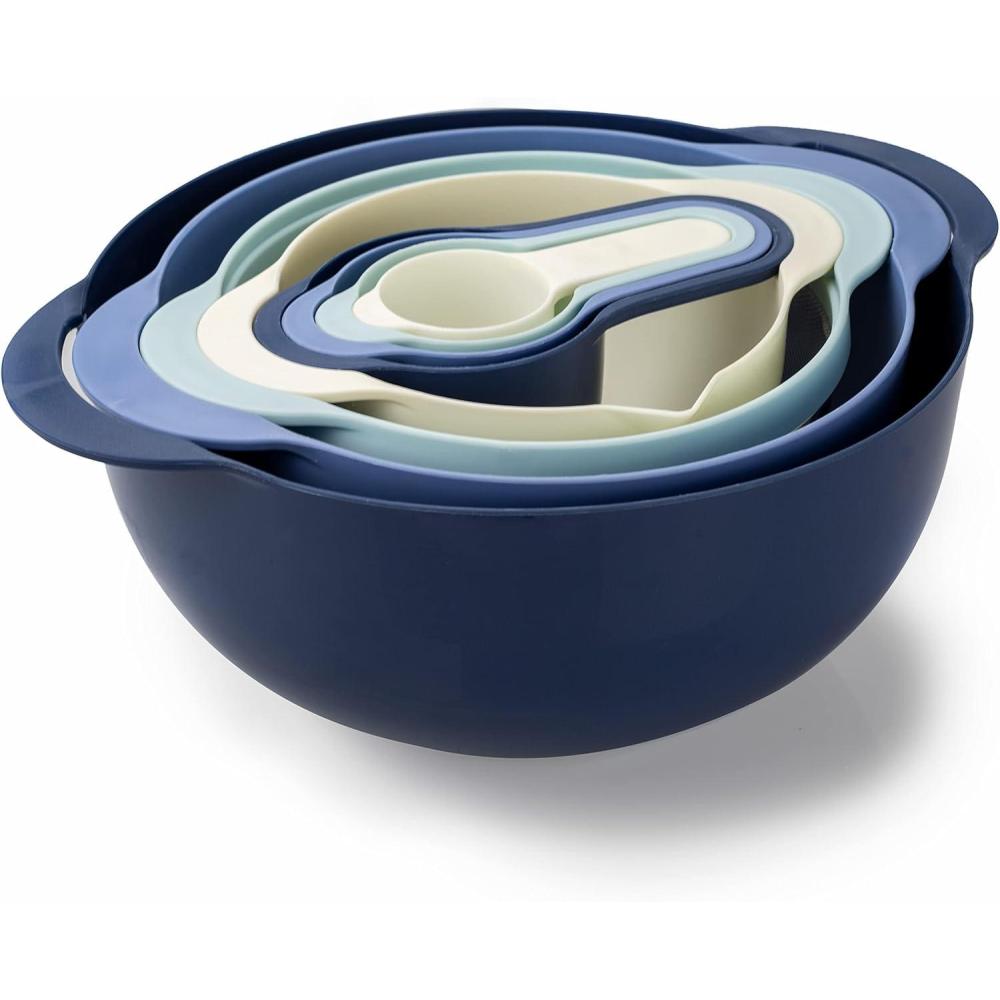 imageCOOK WITH COLOR Nesting Bowls with Measuring Cups Colander and Sifter Set  Includes Mixing Bowls Colander Sifter and Measuring Cups Blue Ombre 8 Pc BowlBlue Ombre