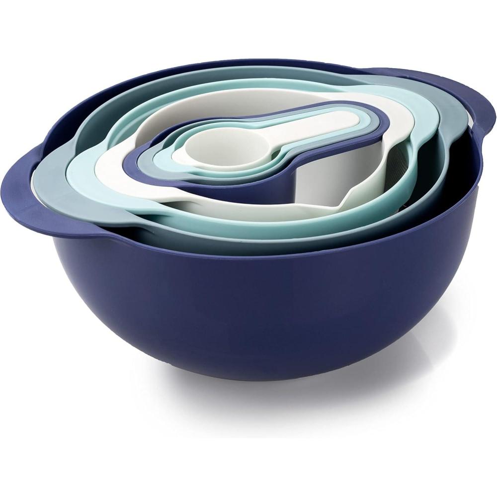 imageCOOK WITH COLOR Nesting Bowls with Measuring Cups Colander and Sifter Set  Includes Mixing Bowls Colander Sifter and Measuring Cups Blue Ombre 8 Pc BowlBlue