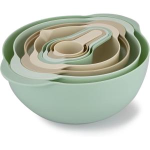 COOK WITH COLOR Nesting Bowls with Measuring Cups Colander and Sifter Set – Includes Mixing Bowls, Colander, Sifter and Measuring Cups, Blue Ombre, 8 Pc Bowl(Mint)