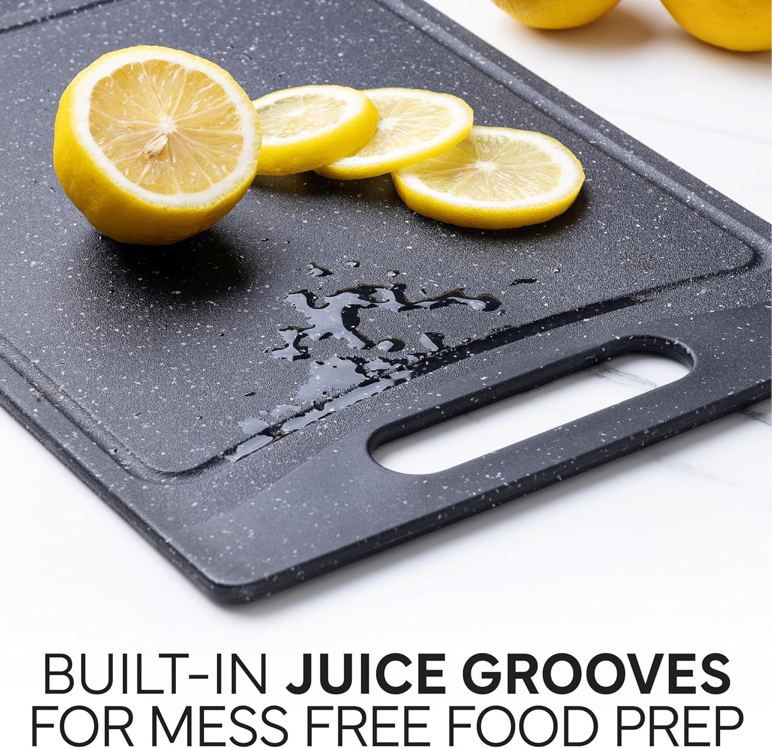 imageCOOK WITH COLOR NonSlip Cutting Board Set Kitchen Essentials with Easy Grip Handle for Meat Veggies and Fruits 3 Cutting Boards TealBlackWhite