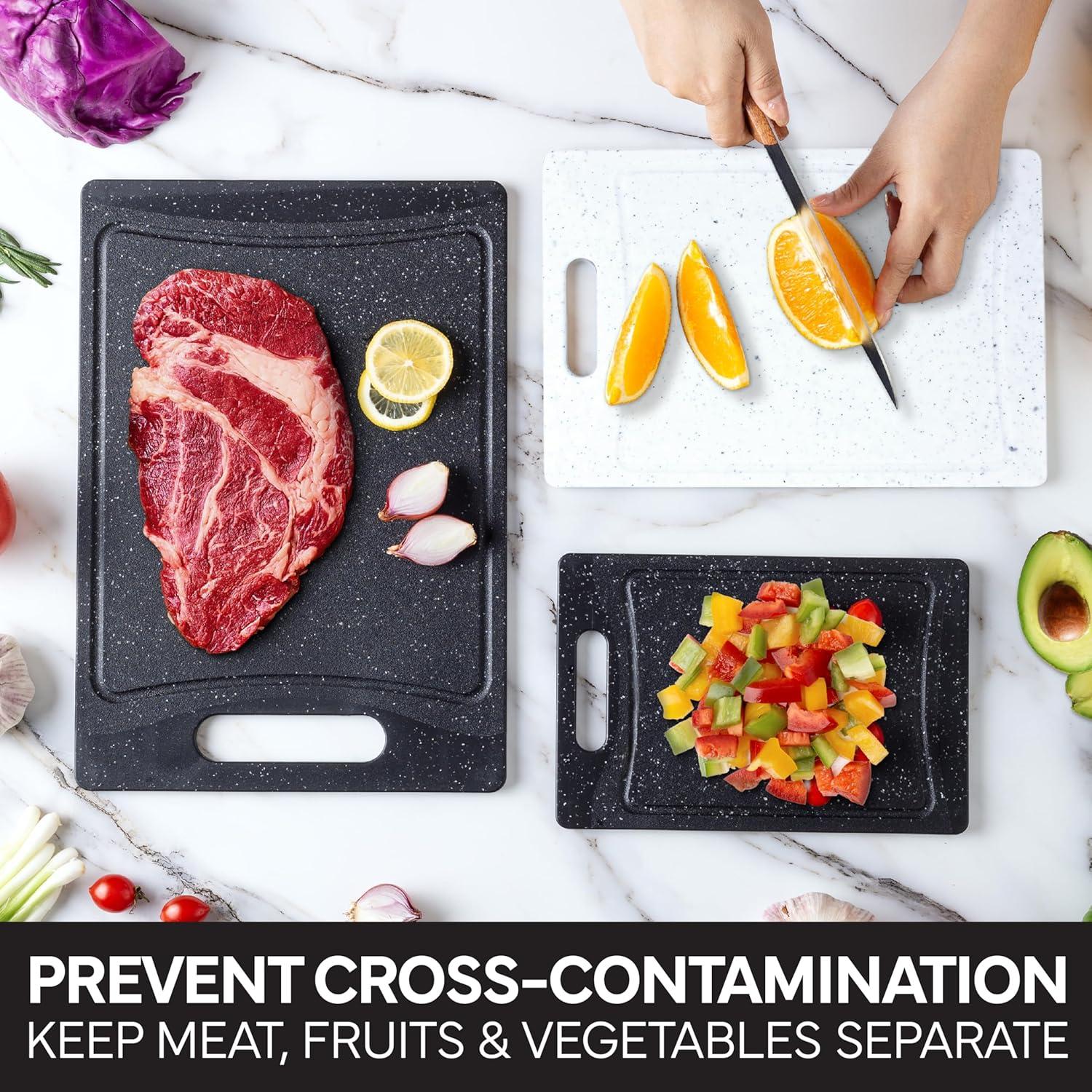 imageCOOK WITH COLOR NonSlip Cutting Board Set Kitchen Essentials with Easy Grip Handle for Meat Veggies and Fruits 3 Cutting Boards TealBlackWhite