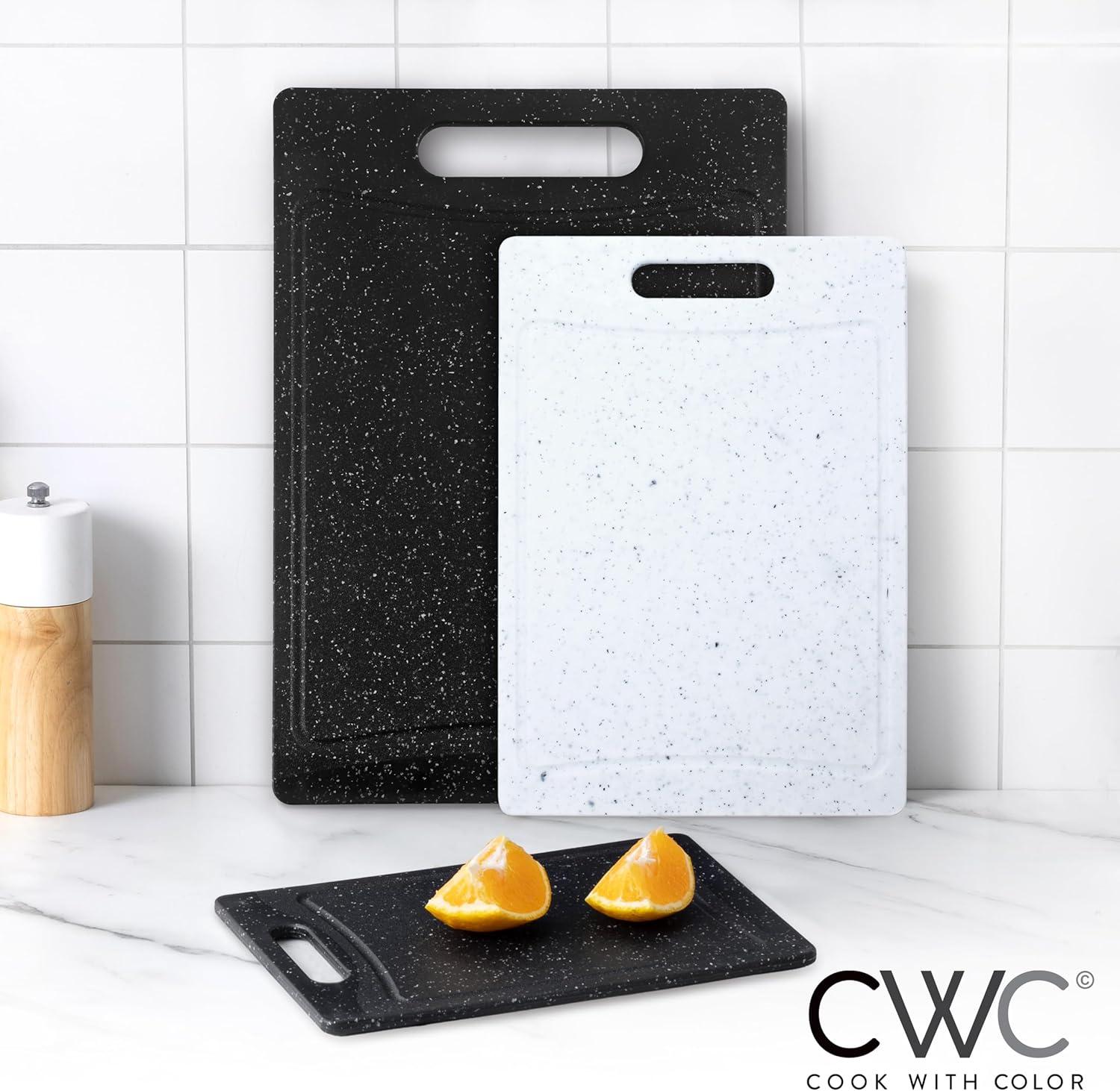 imageCOOK WITH COLOR NonSlip Cutting Board Set Kitchen Essentials with Easy Grip Handle for Meat Veggies and Fruits 3 Cutting Boards TealBlackWhite