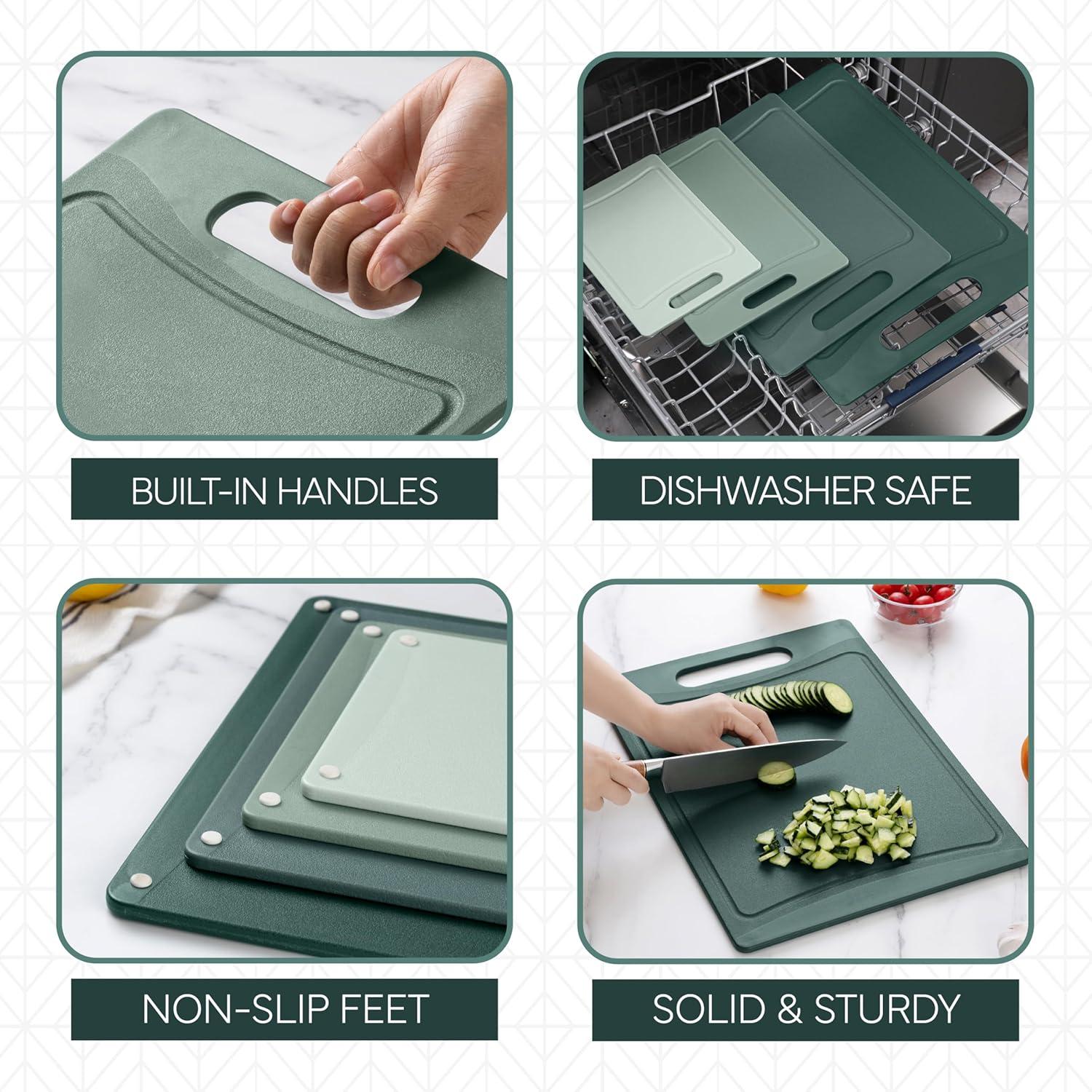 imageCOOK WITH COLOR NonSlip Cutting Board Set Kitchen Essentials with Easy Grip Handle for Meat Veggies and Fruits 3 Cutting Boards TealMint