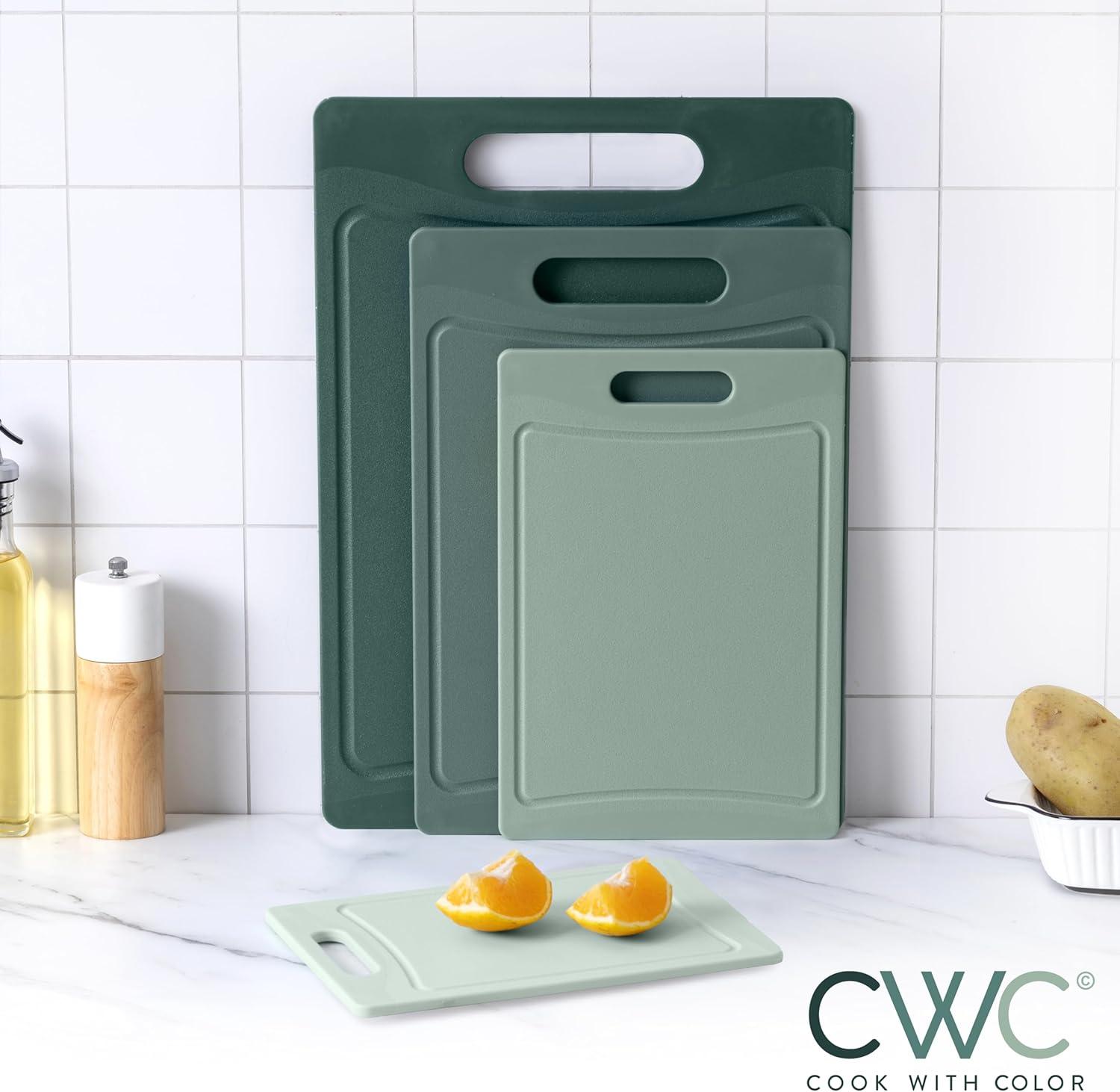 imageCOOK WITH COLOR NonSlip Cutting Board Set Kitchen Essentials with Easy Grip Handle for Meat Veggies and Fruits 3 Cutting Boards TealMint