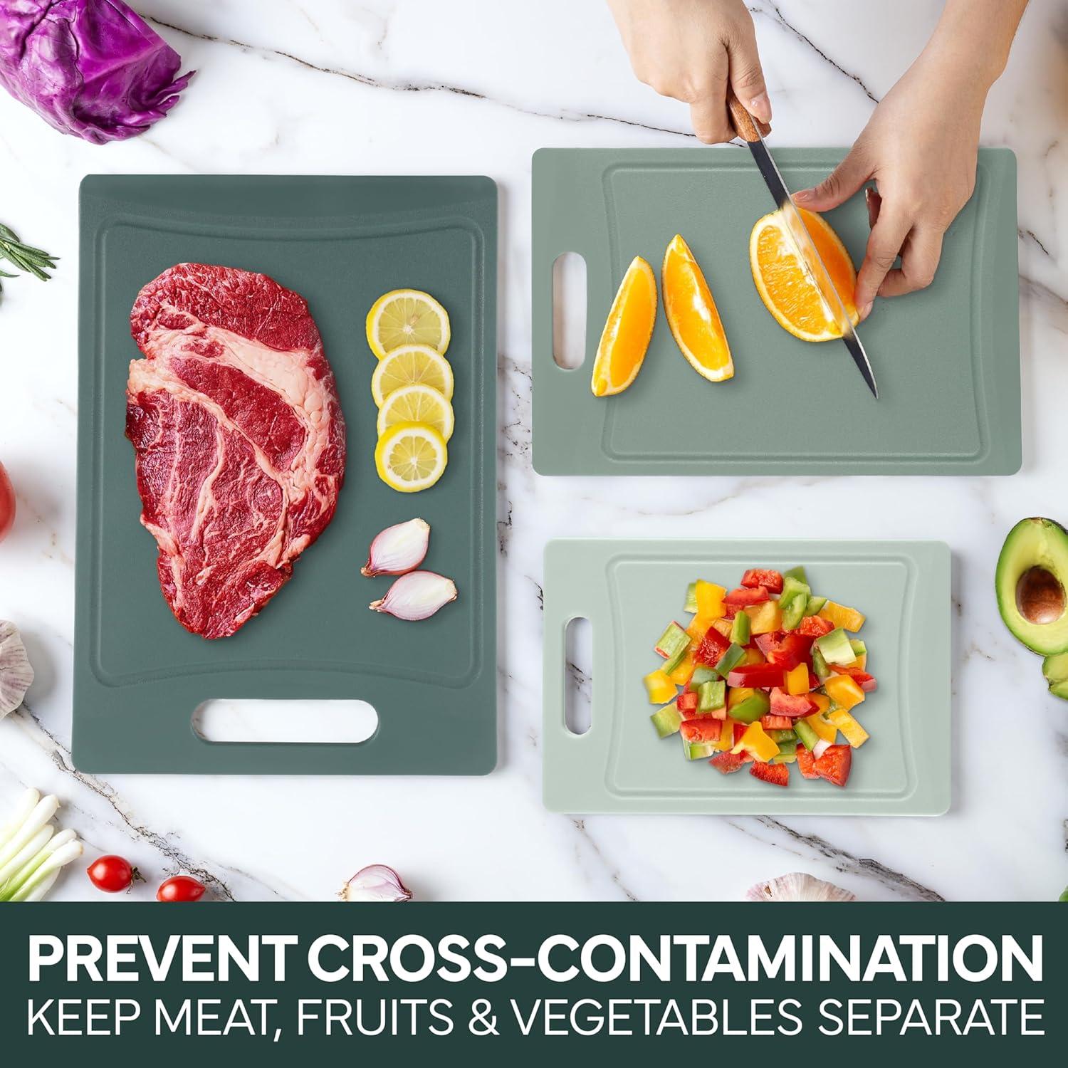 imageCOOK WITH COLOR NonSlip Cutting Board Set Kitchen Essentials with Easy Grip Handle for Meat Veggies and Fruits 3 Cutting Boards TealMint