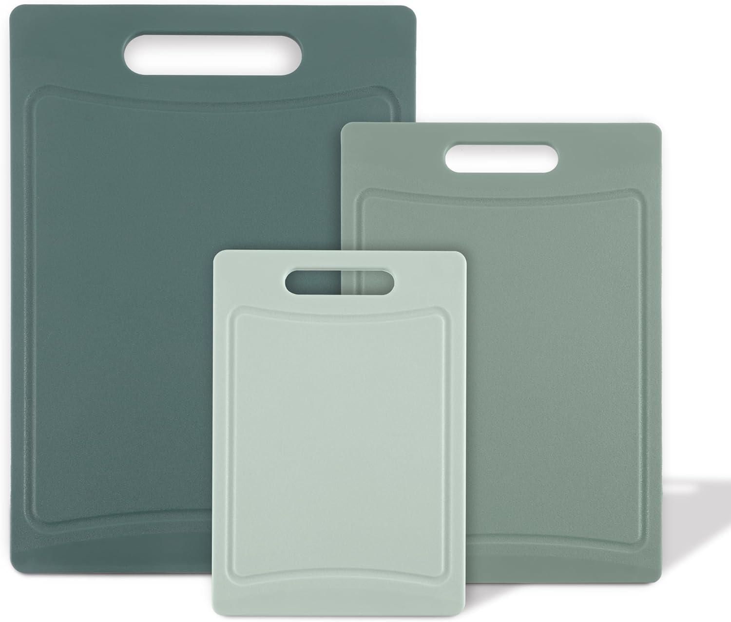 imageCOOK WITH COLOR NonSlip Cutting Board Set Kitchen Essentials with Easy Grip Handle for Meat Veggies and Fruits 3 Cutting Boards TealMint