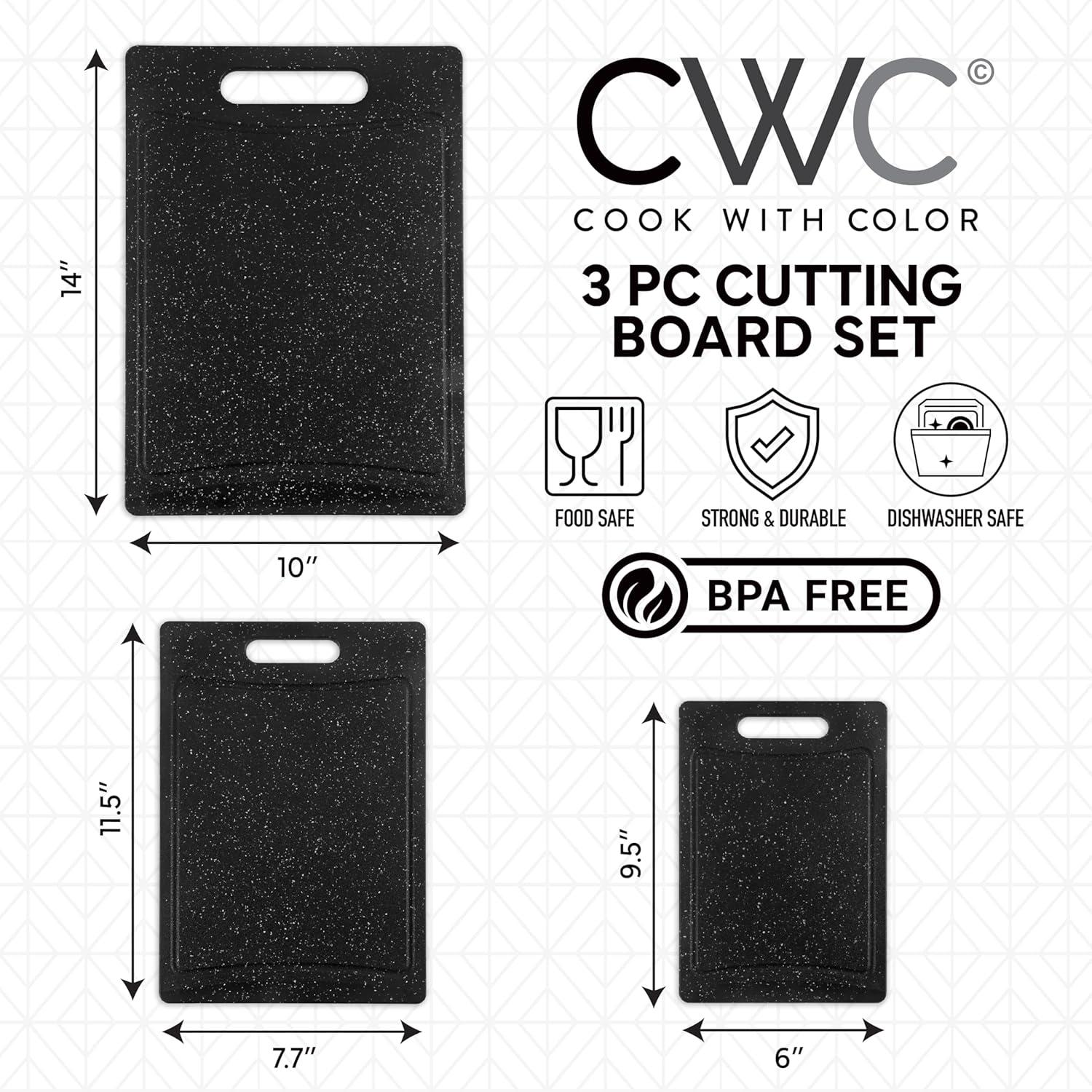 imageCOOK WITH COLOR NonSlip Cutting Board Set Kitchen Essentials with Easy Grip Handle for Meat Veggies and Fruits 3 Cutting Boards TealSpeckled Black