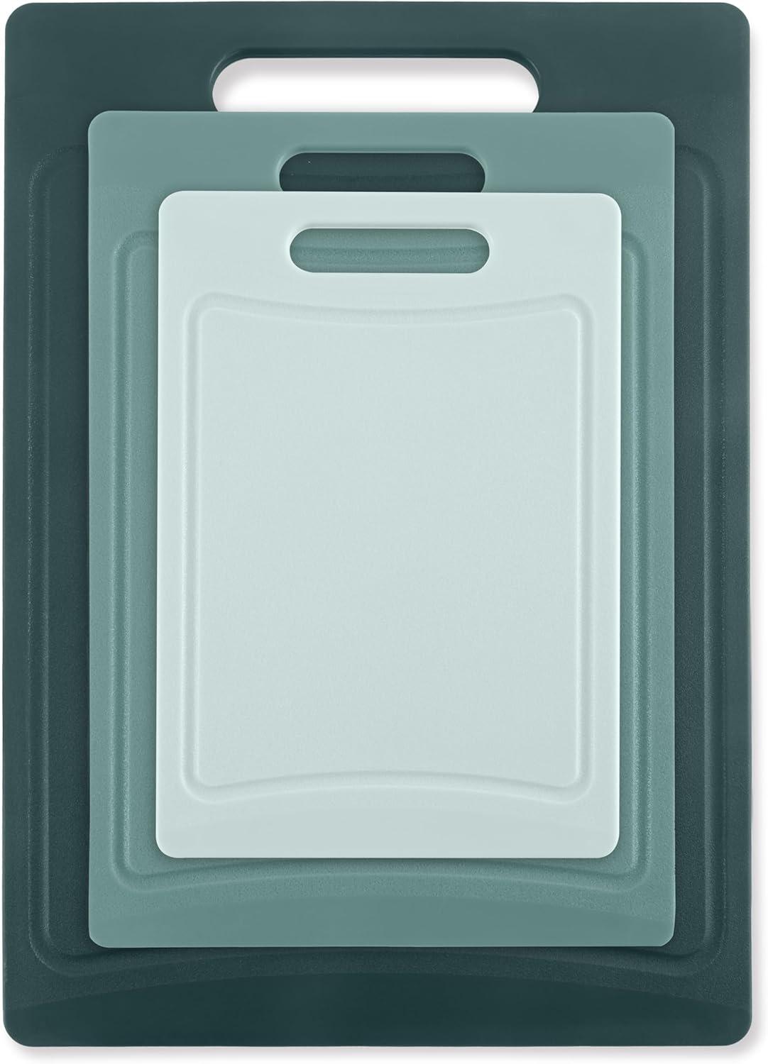 imageCOOK WITH COLOR NonSlip Cutting Board Set Kitchen Essentials with Easy Grip Handle for Meat Veggies and Fruits 3 Cutting Boards TealTeal