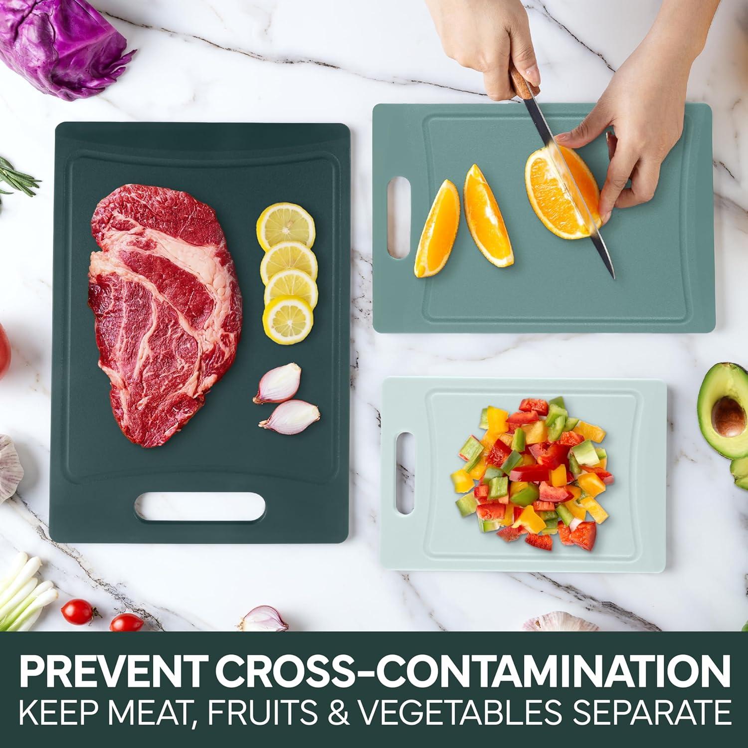 imageCOOK WITH COLOR NonSlip Cutting Board Set Kitchen Essentials with Easy Grip Handle for Meat Veggies and Fruits 3 Cutting Boards TealTeal