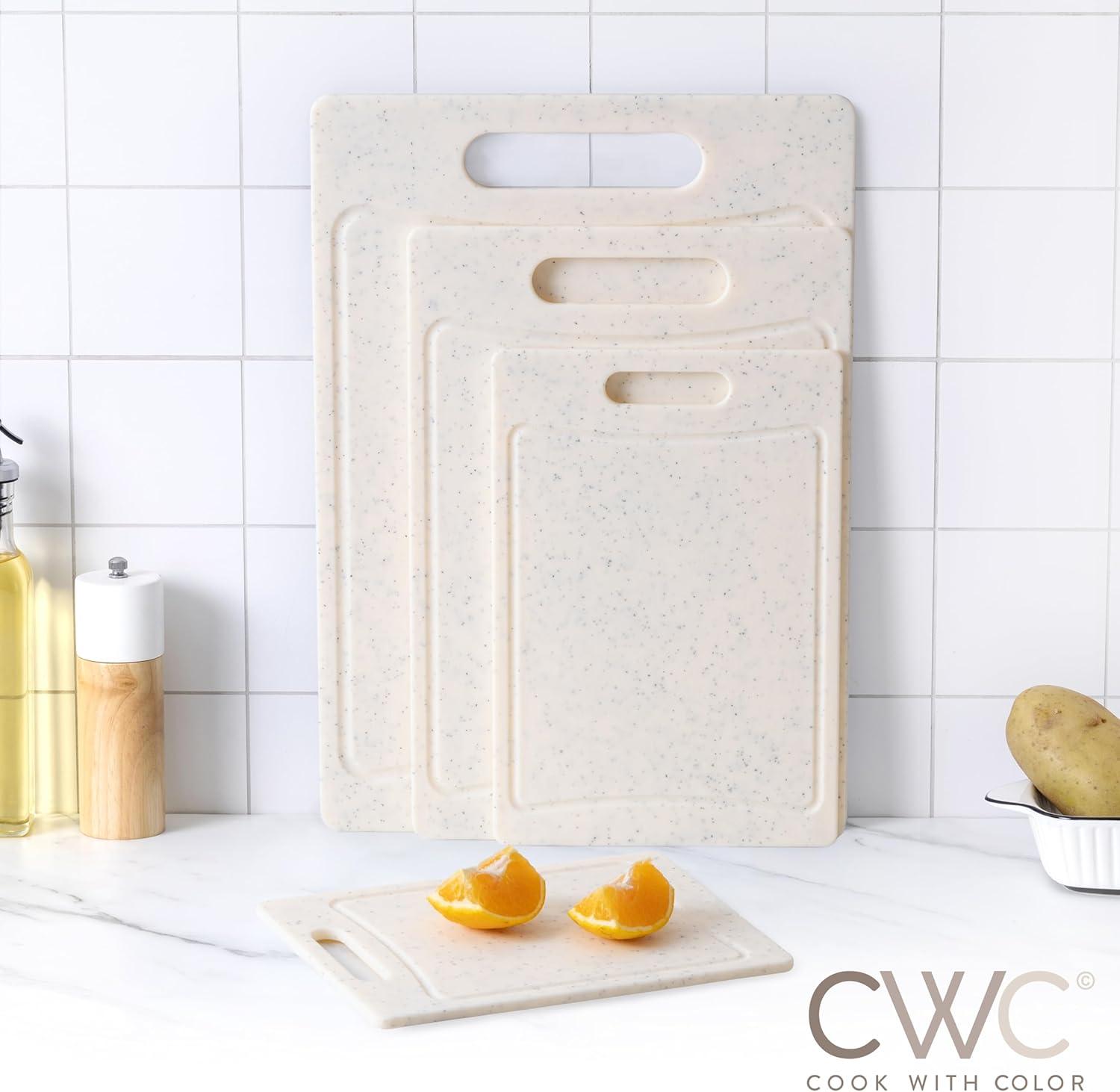 imageCOOK WITH COLOR NonSlip Cutting Board Set Kitchen Essentials with Easy Grip Handle for Meat Veggies and Fruits 3 Cutting Boards TealWhite