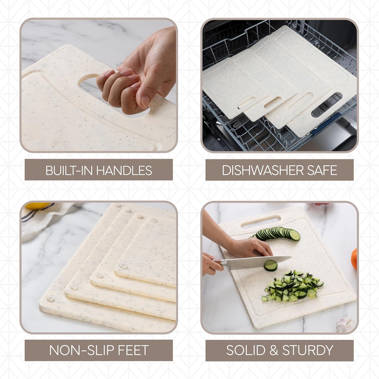 imageCOOK WITH COLOR NonSlip Cutting Board Set Kitchen Essentials with Easy Grip Handle for Meat Veggies and Fruits 3 Cutting Boards TealWhite