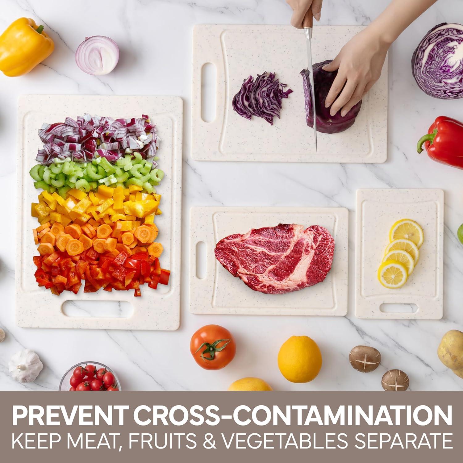 imageCOOK WITH COLOR NonSlip Cutting Board Set Kitchen Essentials with Easy Grip Handle for Meat Veggies and Fruits 3 Cutting Boards TealWhite